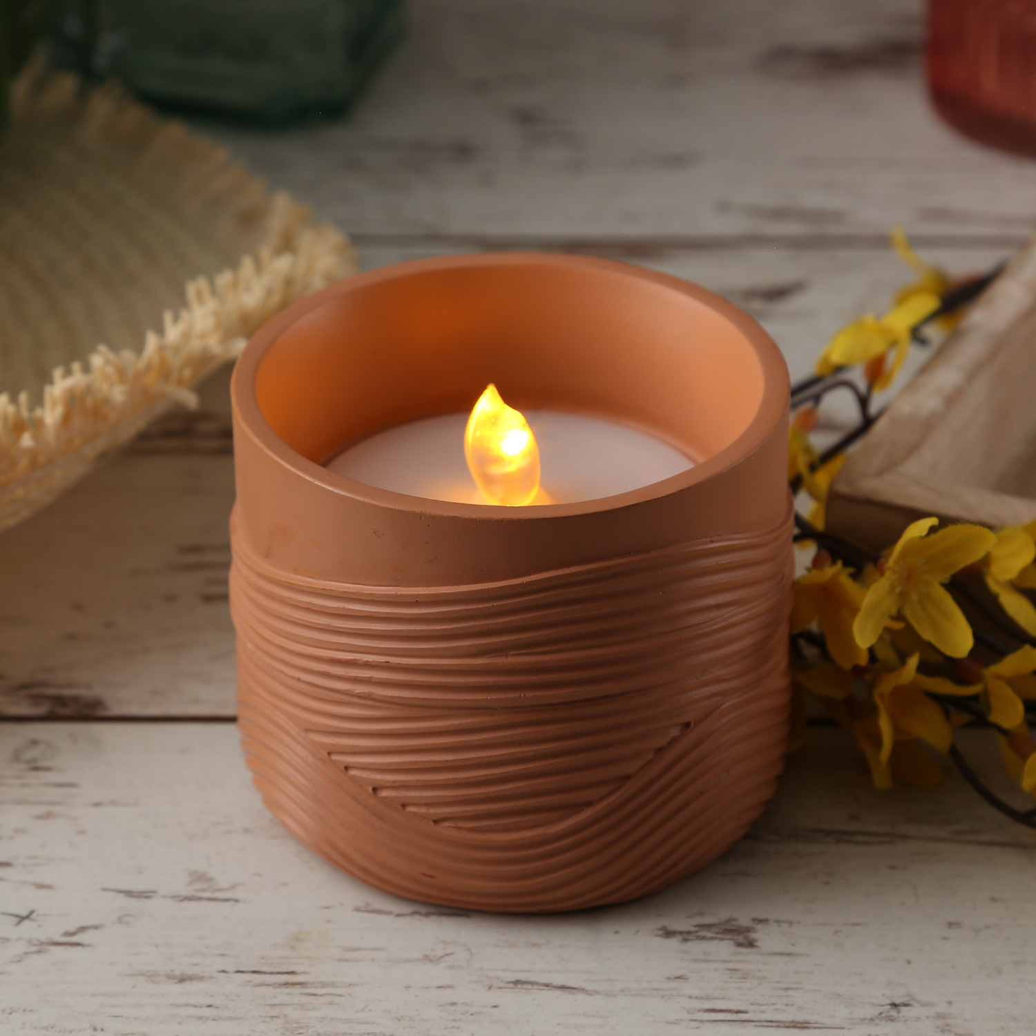 LED Solar Windlicht - Wellenmuster - flackernd - Lichtsensor - H: 8cm - für Außen - terracotta LED Solar Windlicht - Wellenmuster - flackernd - Lichtsensor - H: 8cm - für Außen - terracotta
