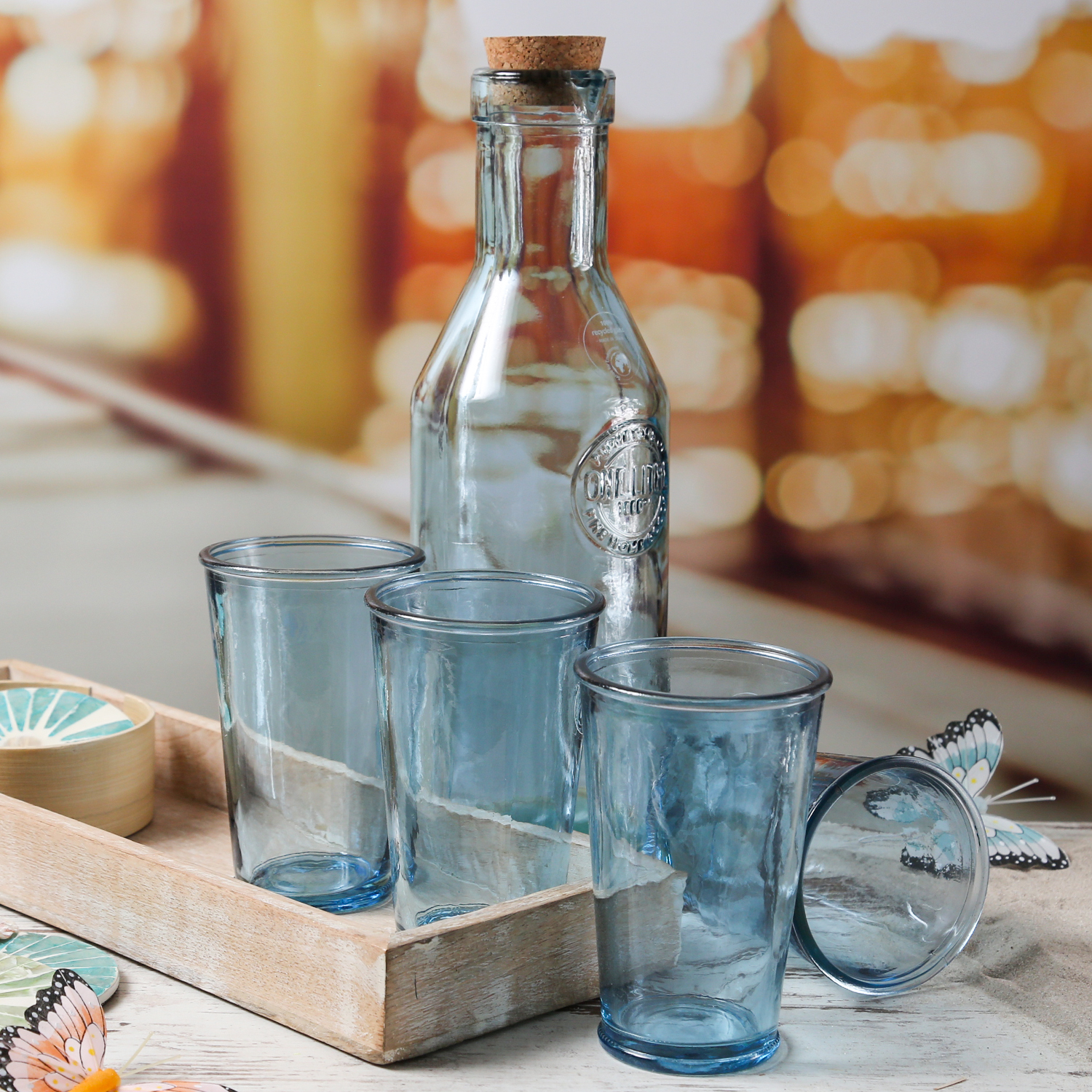 Gläser-Set - Karaffe und 4 Trinkgläser - lebensmittelecht - Glas - 5-teilig