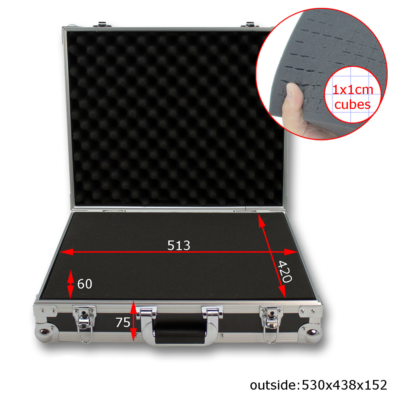 ACC-2 Universal Transportkoffer | Flightcase mit Würfelschaumstoff | SATISFIRE (530x438x152mm)