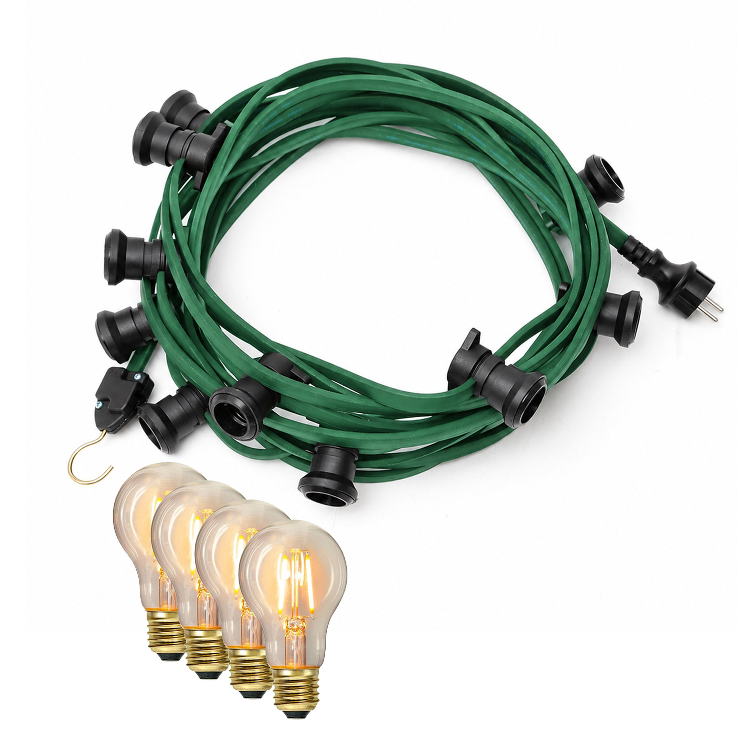 Illu-/Partylichterkette 40m - Außenlichterkette grün - 40x E27 EDISON LED Filamentlampen
