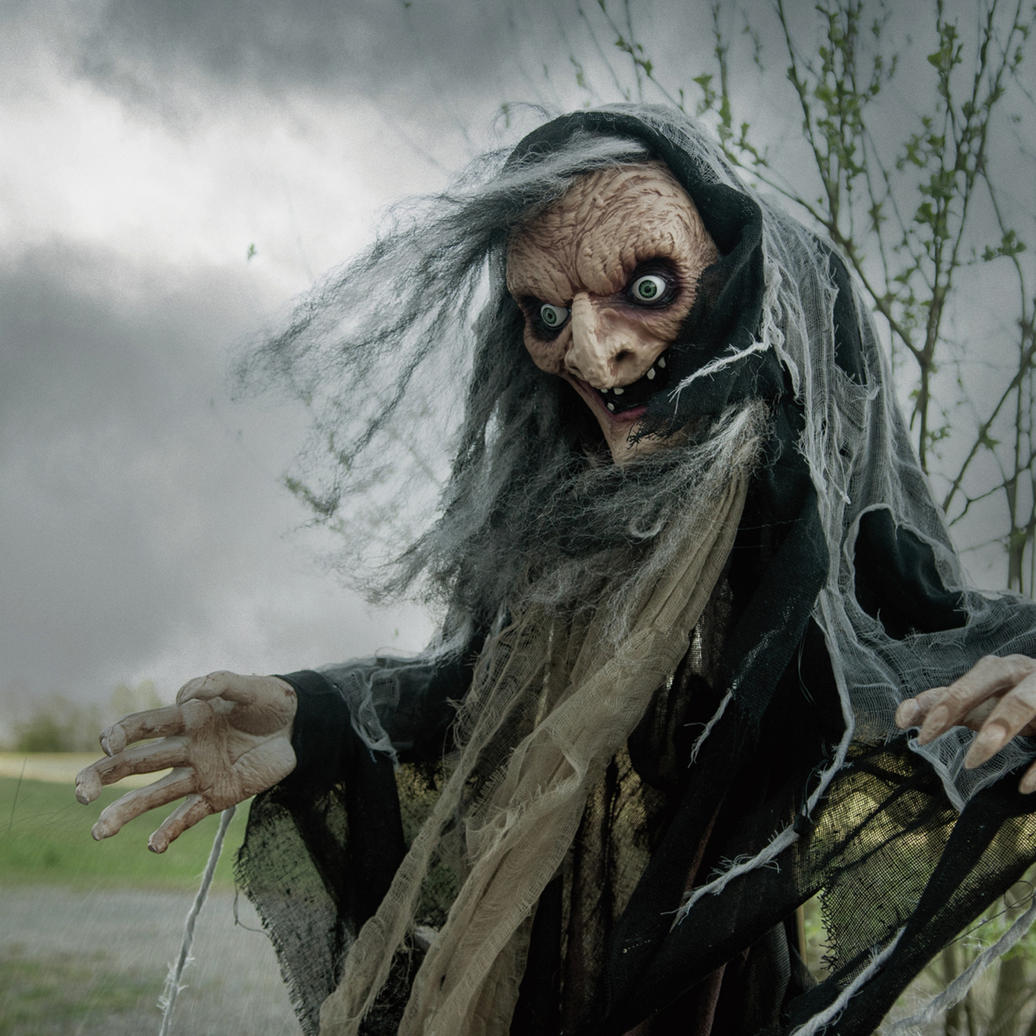 Halloween Figur Hexe NAHEMA, 160cm - animiert mit Bewegung, Licht und Sound