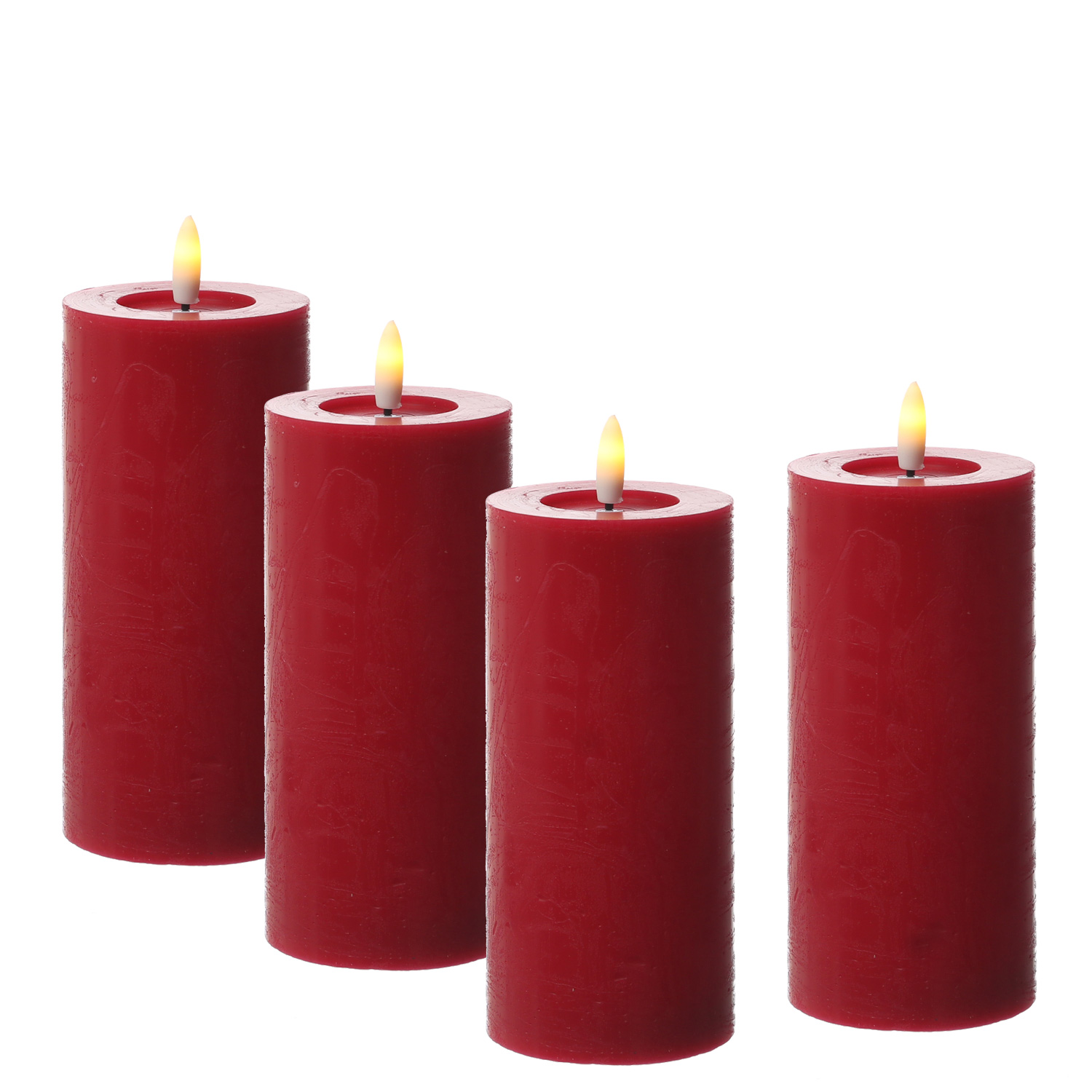 LED Kerzenset LINA - Rustik-Optik - Echtwachs - H: 15cm - D: 7cm - Timer - rot - 4er Set