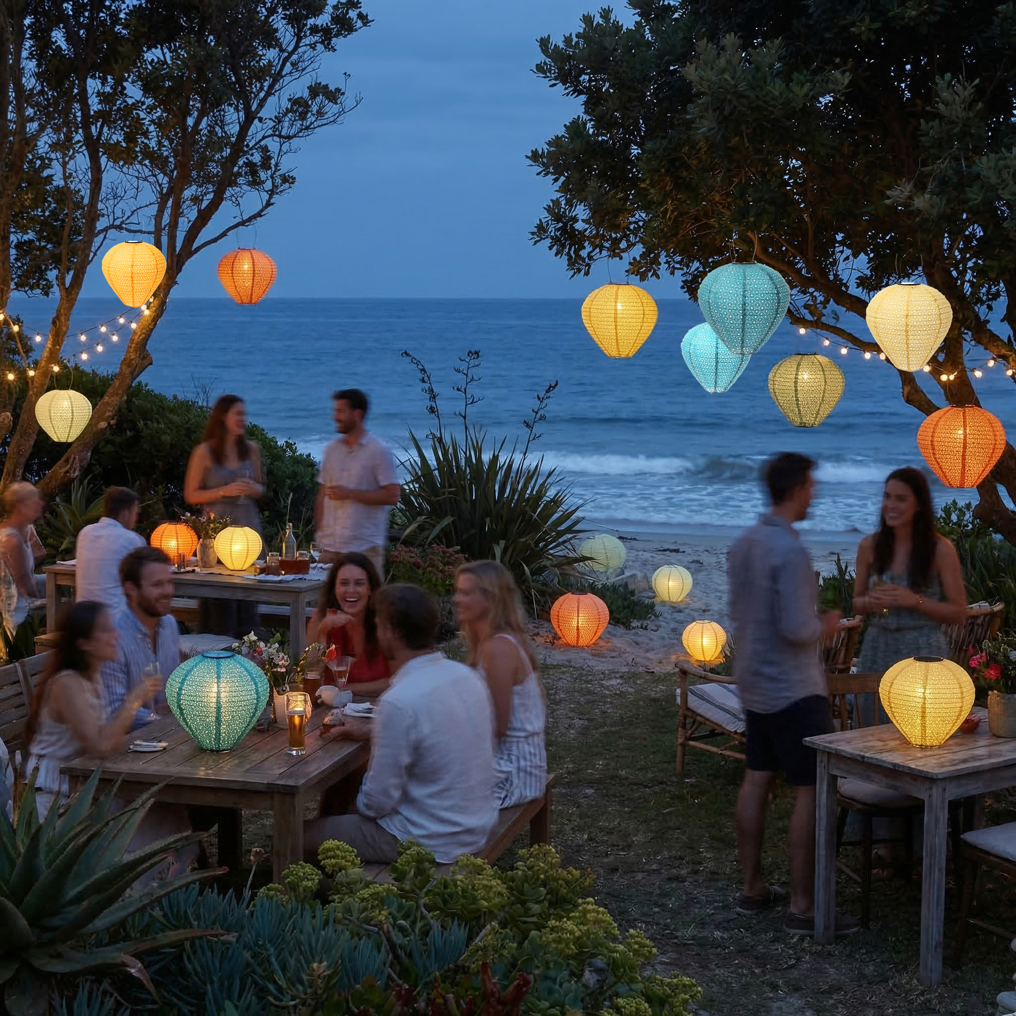 LED Solar Lampion Ballon - mit Blumenmuster - warmweiße LED - H: 30cm - D: 30cm - Lichtsensor - grün