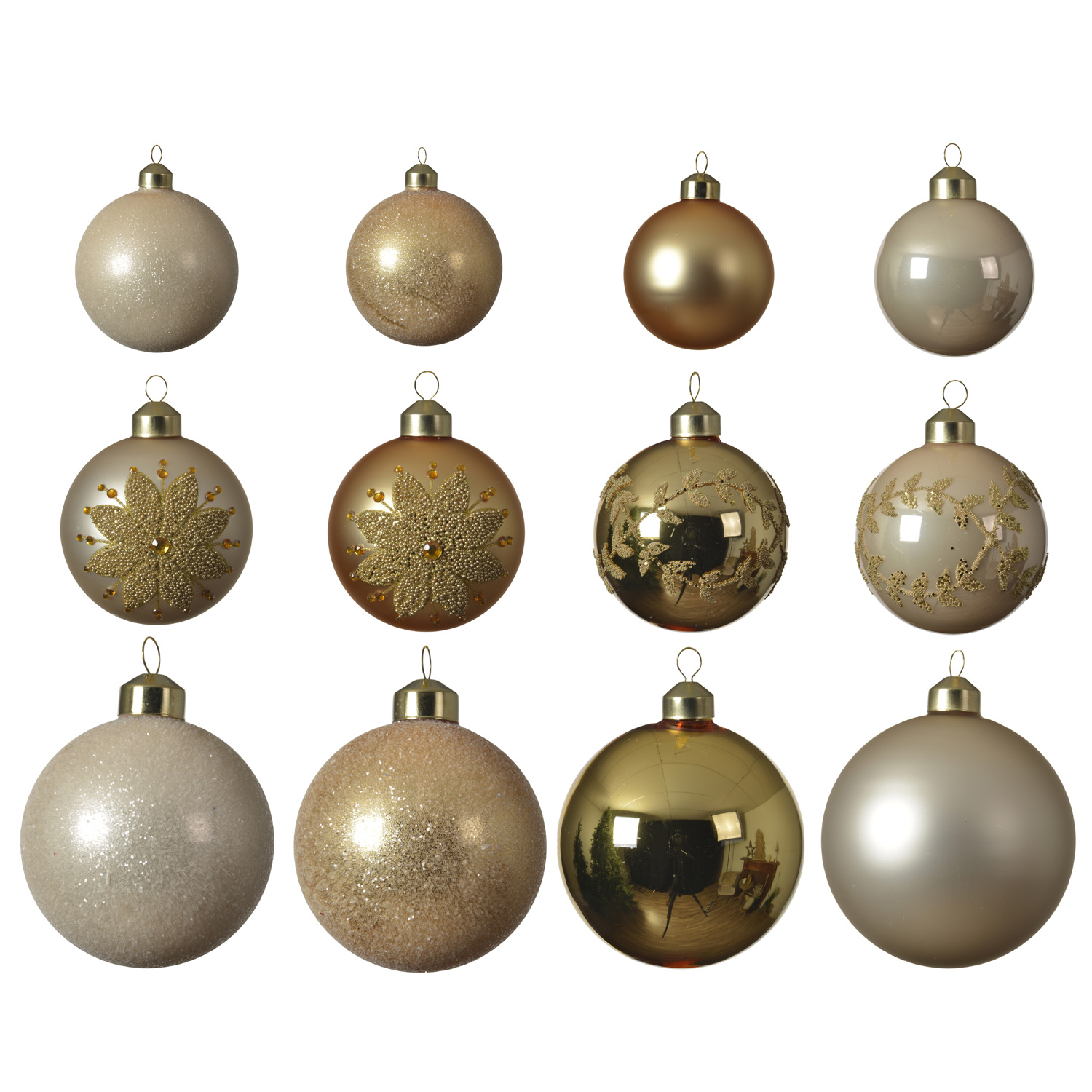 Christbaumkugel - Weihnachtskugel - Glas - 3 Größen - glänzend matt glitzernd - champagner gold 12St Christbaumkugel - Weihnachtskugel - Glas - 3 Größen - glänzend matt glitzernd - champagner gold 12St