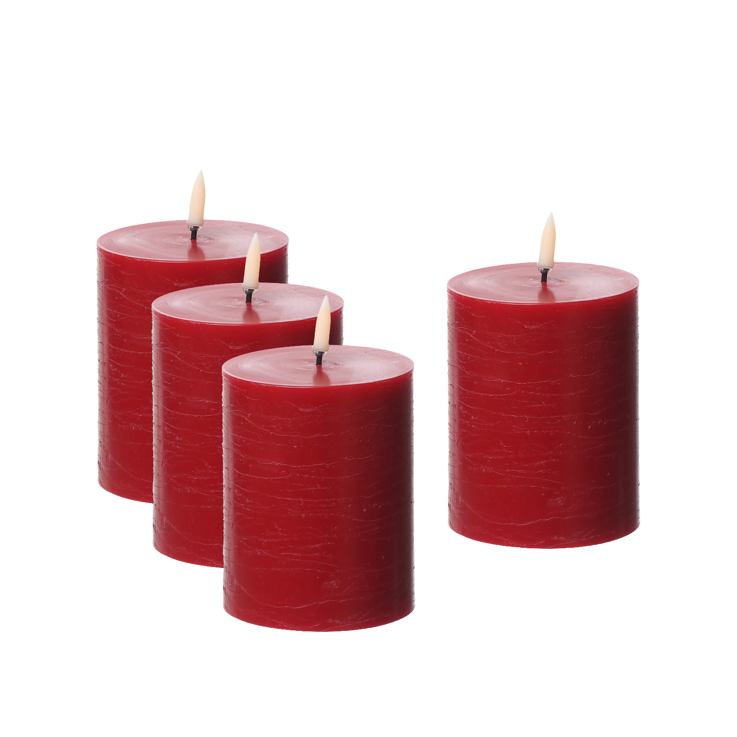 LED Kerzenset PIA - Rustik-Optik - H: 10cm - inkl. Batterien und Fernbedienung - rot - 4er Set LED Kerzenset PIA - Rustik-Optik - H: 10cm - inkl. Batterien und Fernbedienung - rot - 4er Set