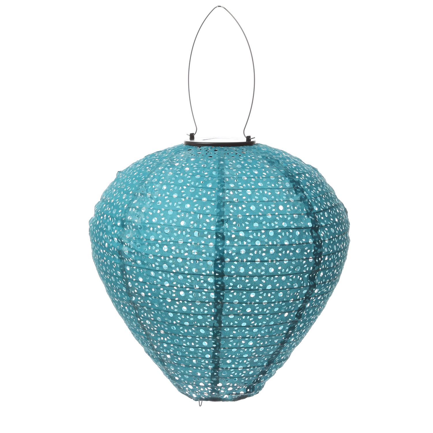 LED Solar Lampion Ballon - mit Blumenmuster - warmweiße LED - H: 30cm - D: 30cm - Lichtsensor - blau