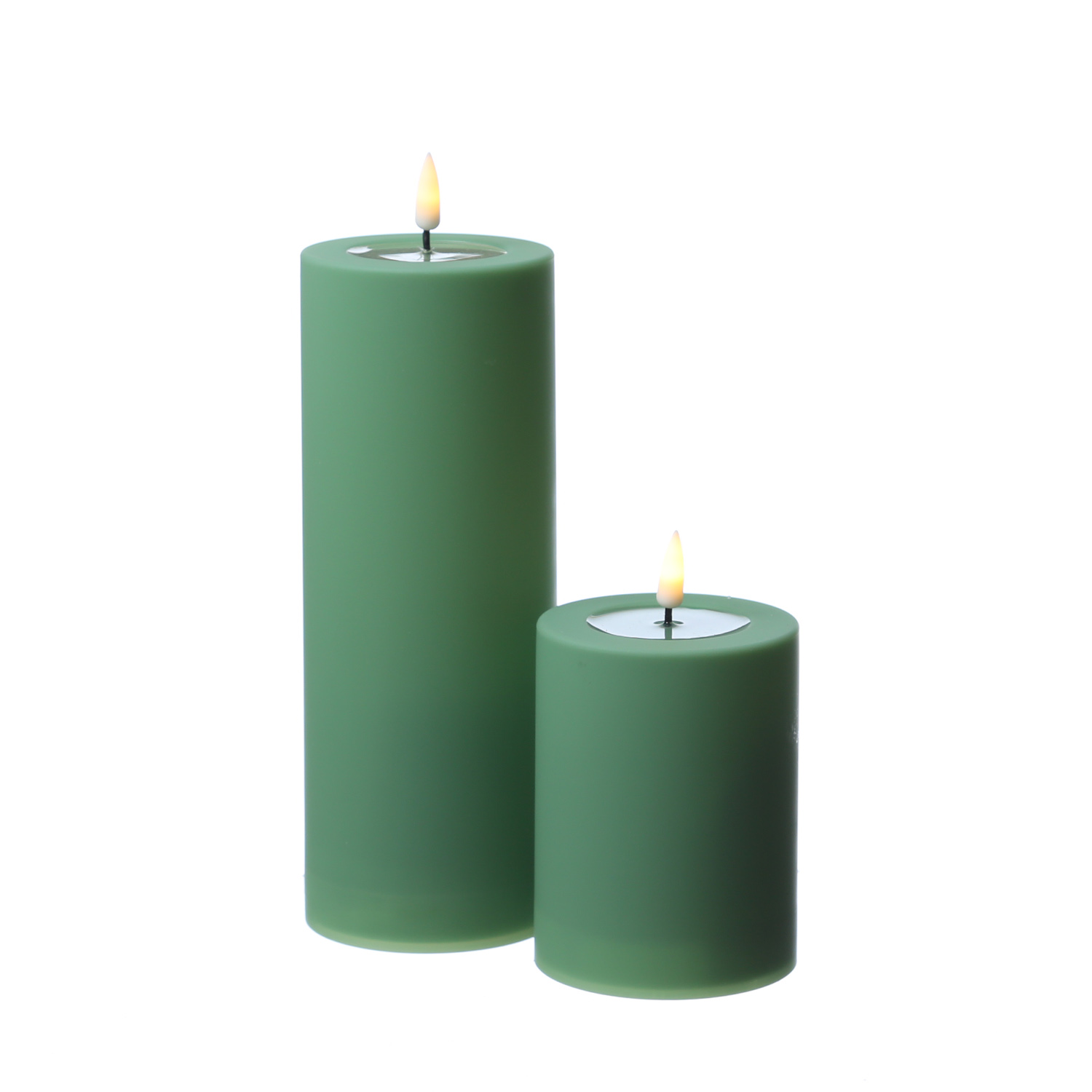 LED Stumpenkerze MIA - Kunststoff - realistische 3D Flamme - H: 10cm - outdoor - grün LED Stumpenkerze MIA - Kunststoff - realistische 3D Flamme - H: 10cm - outdoor - grün