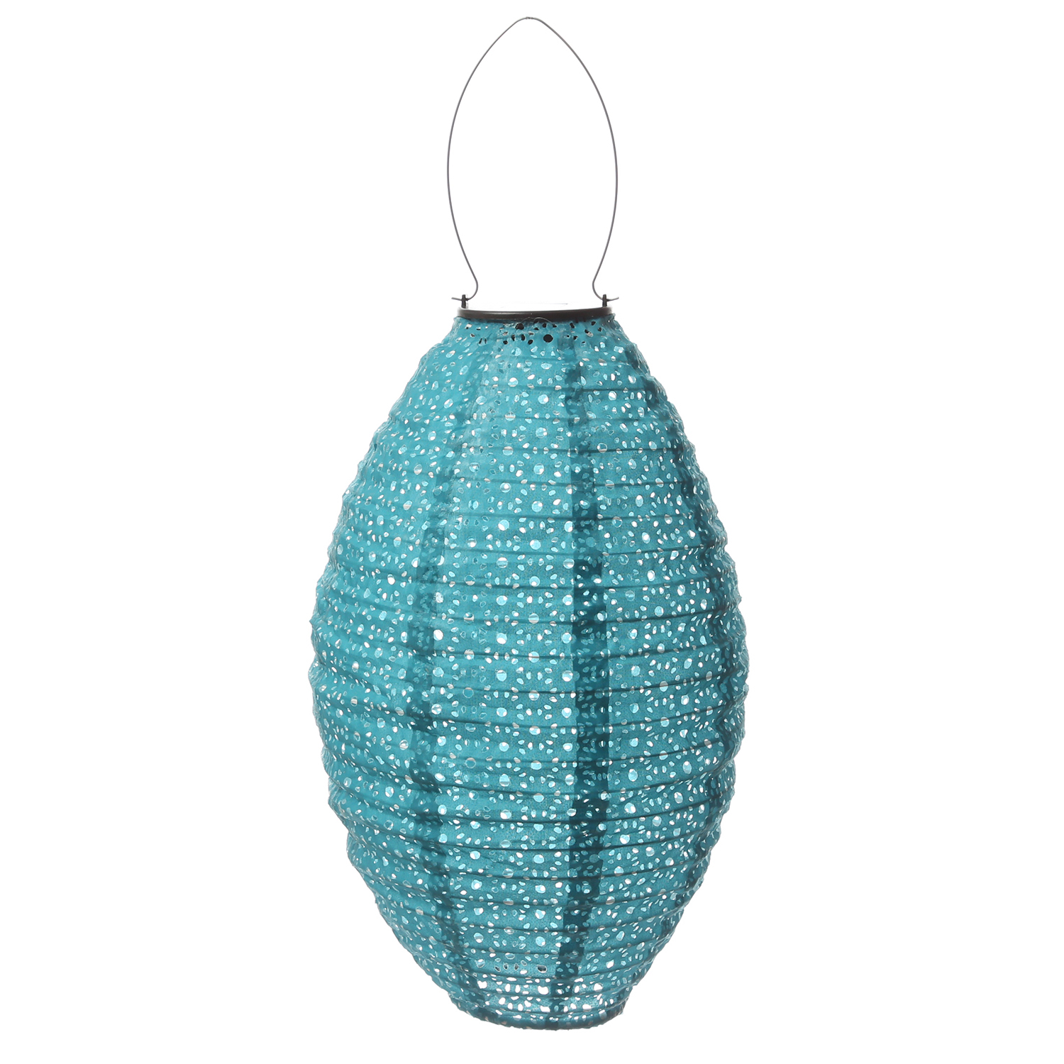 LED Solar Lampion oval - mit Blumenmuster - warmweiße LED - H: 38cm - D: 23cm - Lichtsensor - blau