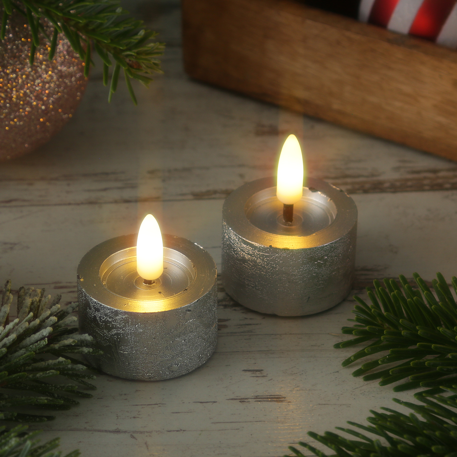 LED Teelichter LINA - Rustik-Optik - Echtwachs - Timer - mit Batterien - D: 4,4cm/H: 5cm - 2St.