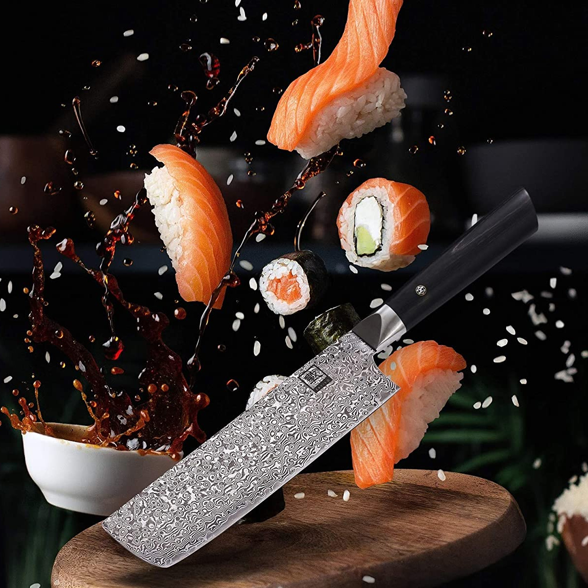 ZAYIKO Damastmesser BLACK EDITION "Nakirimesser" - Pakkaholz - VG-10 Stahlkern