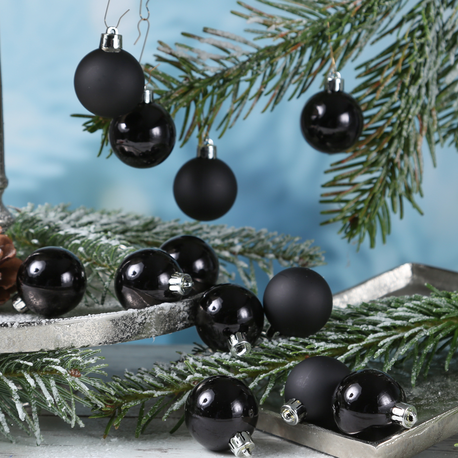 Christbaumkugel - Weihnachtsbaumkugel - Glas - D: 3,5cm - glänzend und matt - schwarz - 16er Set