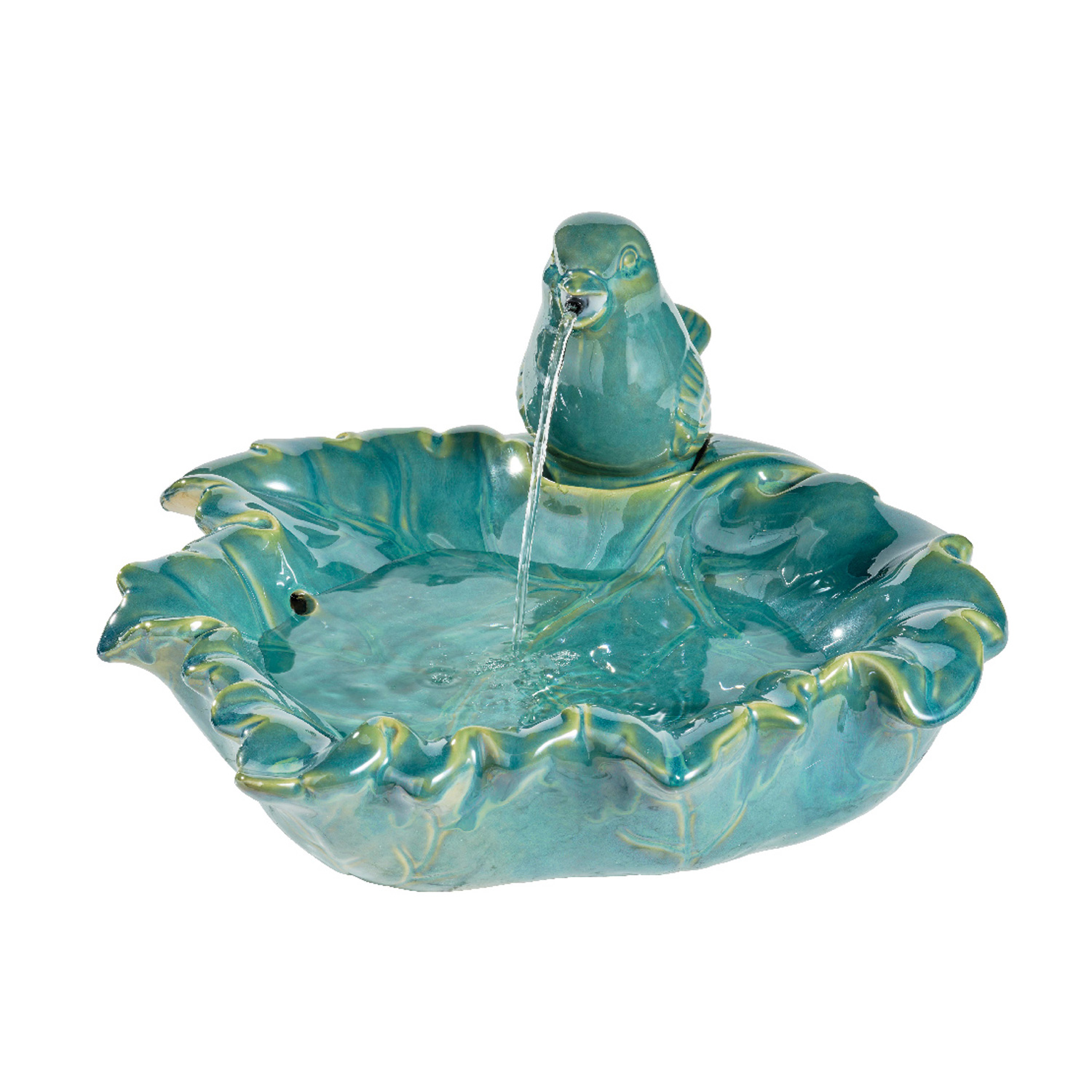 Brunnen - Gartenbrunnen mit Vogel - Keramik - H: 21cm - Außen - grün Brunnen - Gartenbrunnen mit Vogel - Keramik - H: 21cm - Außen - grün