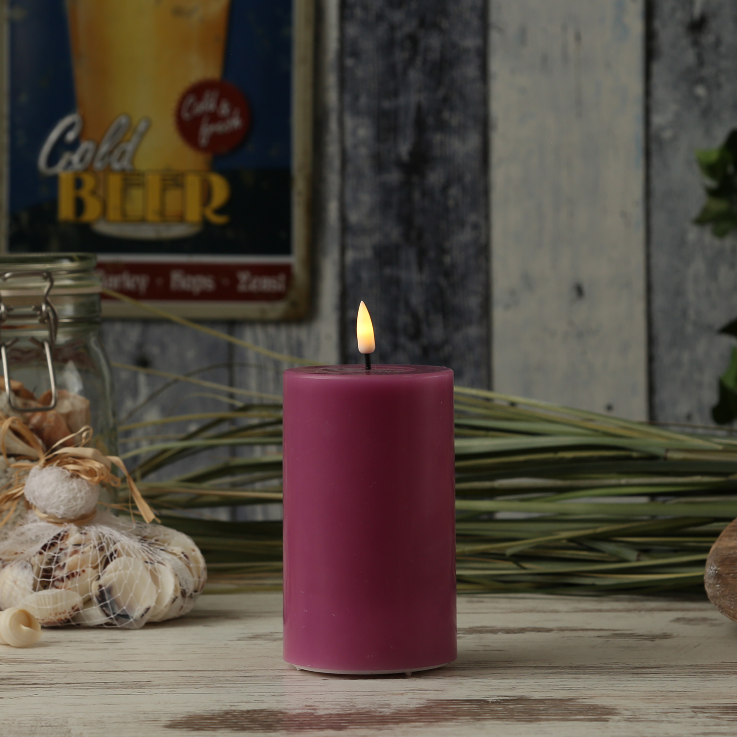 LED Stumpenkerze MIA - Echtwachs - realistische 3D Flamme - H: 12,5cm - D: 7,5cm - malve LED Stumpenkerze MIA - Echtwachs - realistische 3D Flamme - H: 12,5cm - D: 7,5cm - malve