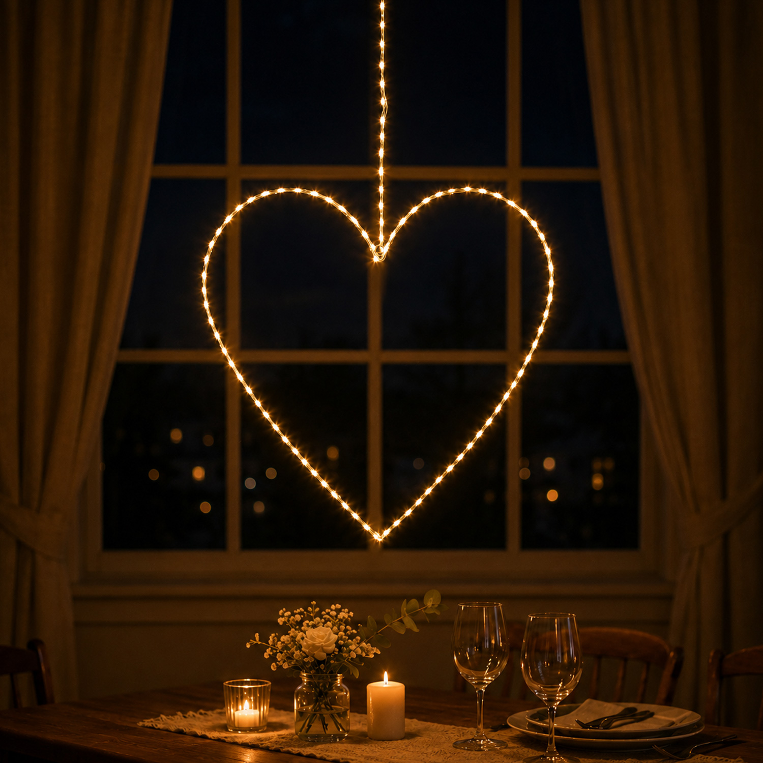 LED Metallherz - hängend - 120 warmweiße LED - D: 38cm - Außentrafo - weiß