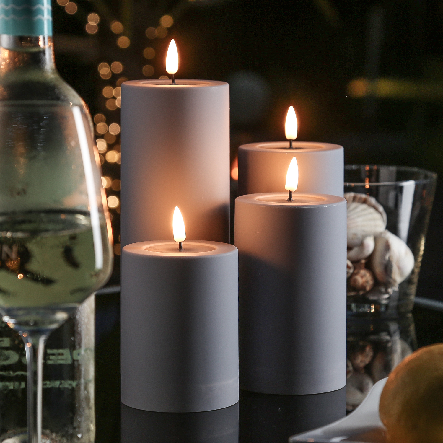 LED Stumpenkerze MIA - Kunststoff - realistische 3D Flamme - H: 12,5cm - outdoor - grau LED Stumpenkerze MIA - Kunststoff - realistische 3D Flamme - H: 12,5cm - outdoor - grau