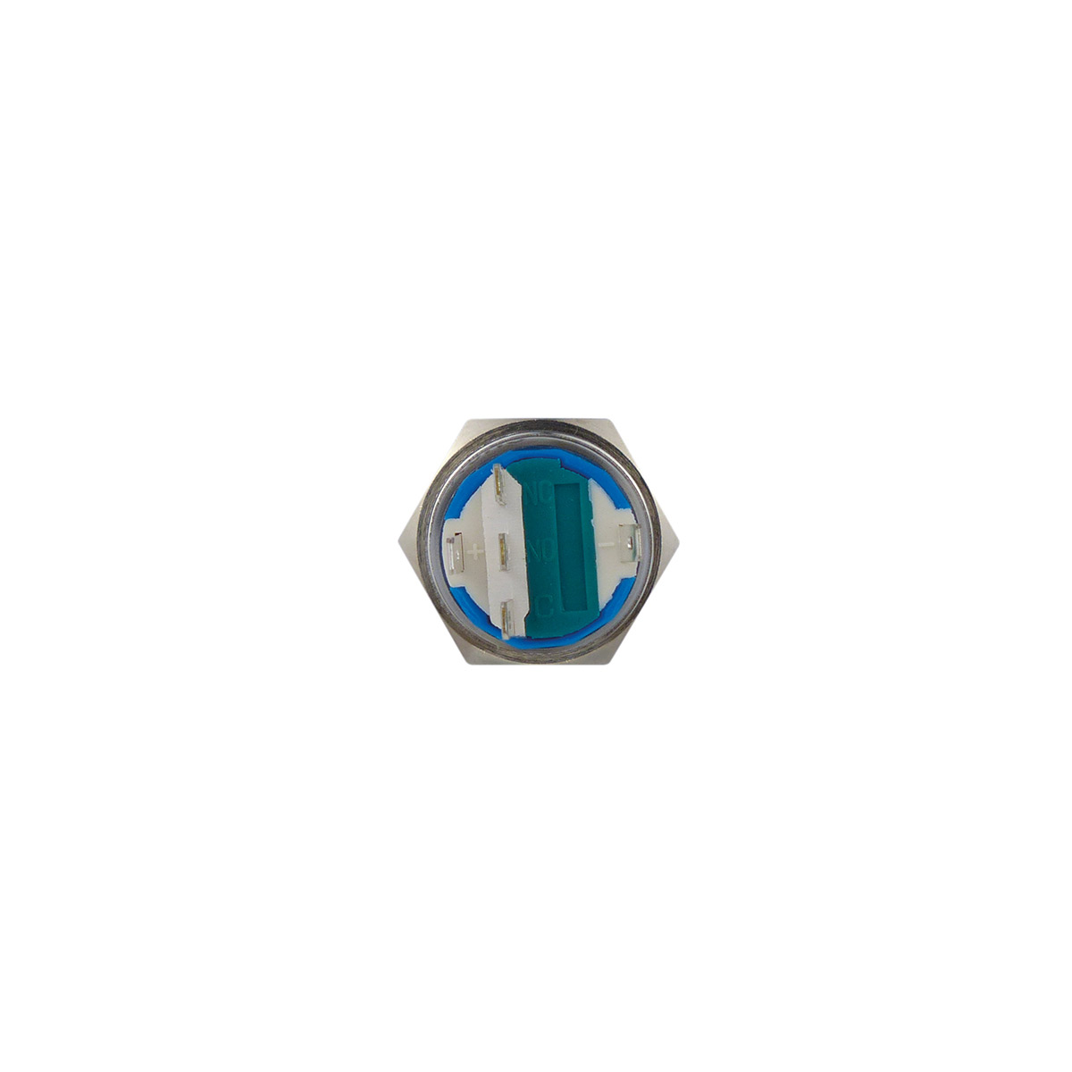 Metallschalter beleuchtet - mit blauem Leuchtring - max 230V 5A - IP67 - 19mm Einbaudurchmesser