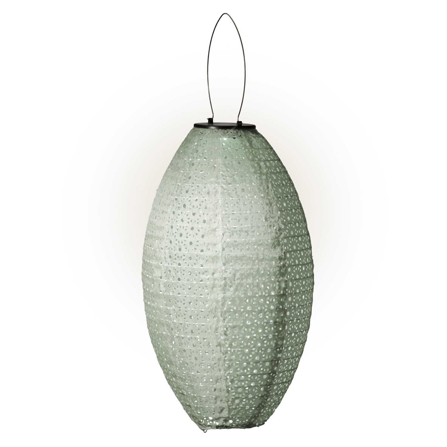 LED Solar Lampion oval - mit Blumenmuster - warmweiße LED - H: 38cm - D: 23cm - Lichtsensor - grün