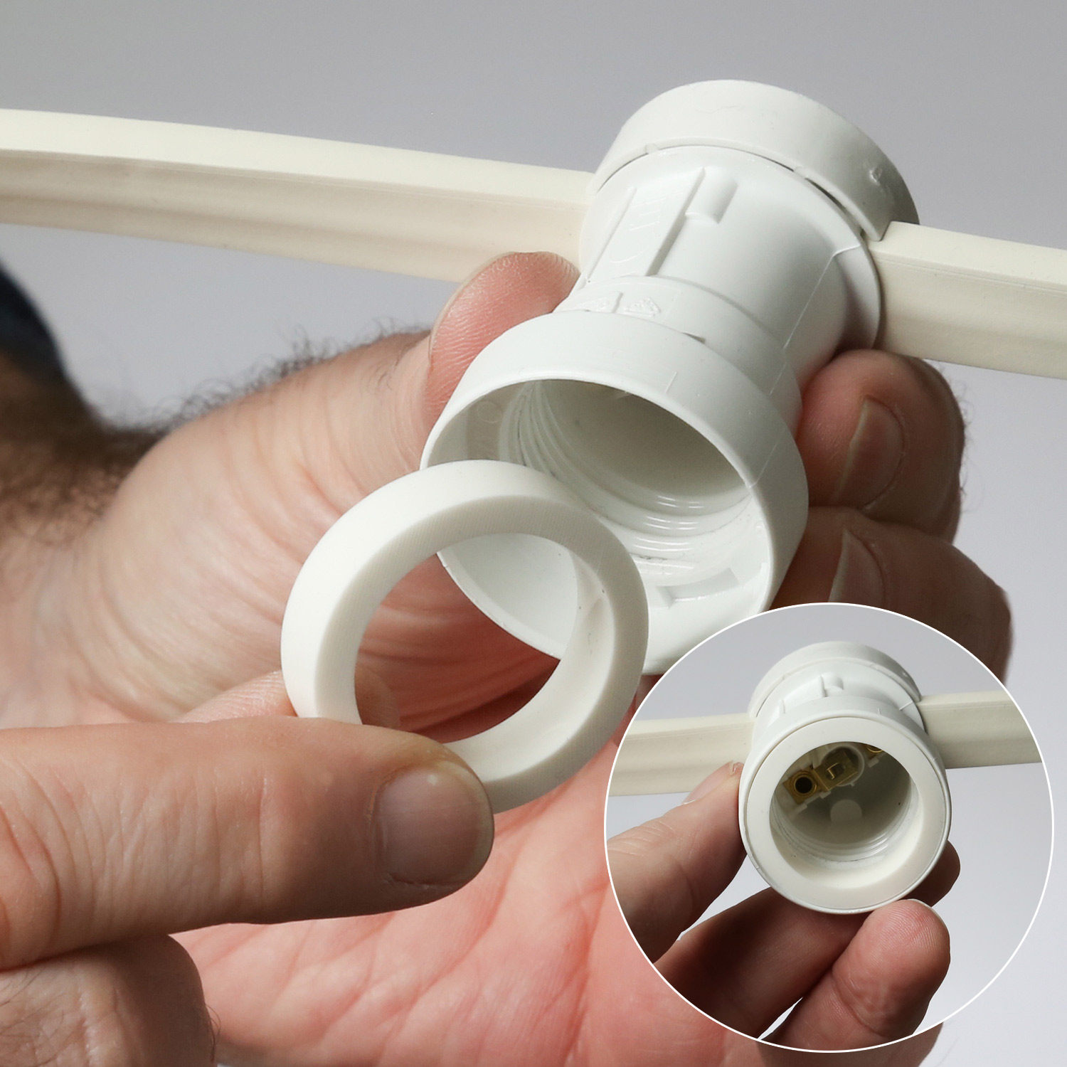 Illu-/Partylichterkette 20m - Außenlichterkette weiß - Made in Germany - 30 x bunte LED Kugellampen Illu-/Partylichterkette 20m - Außenlichterkette weiß - Made in Germany - 30 x bunte LED Kugellampen