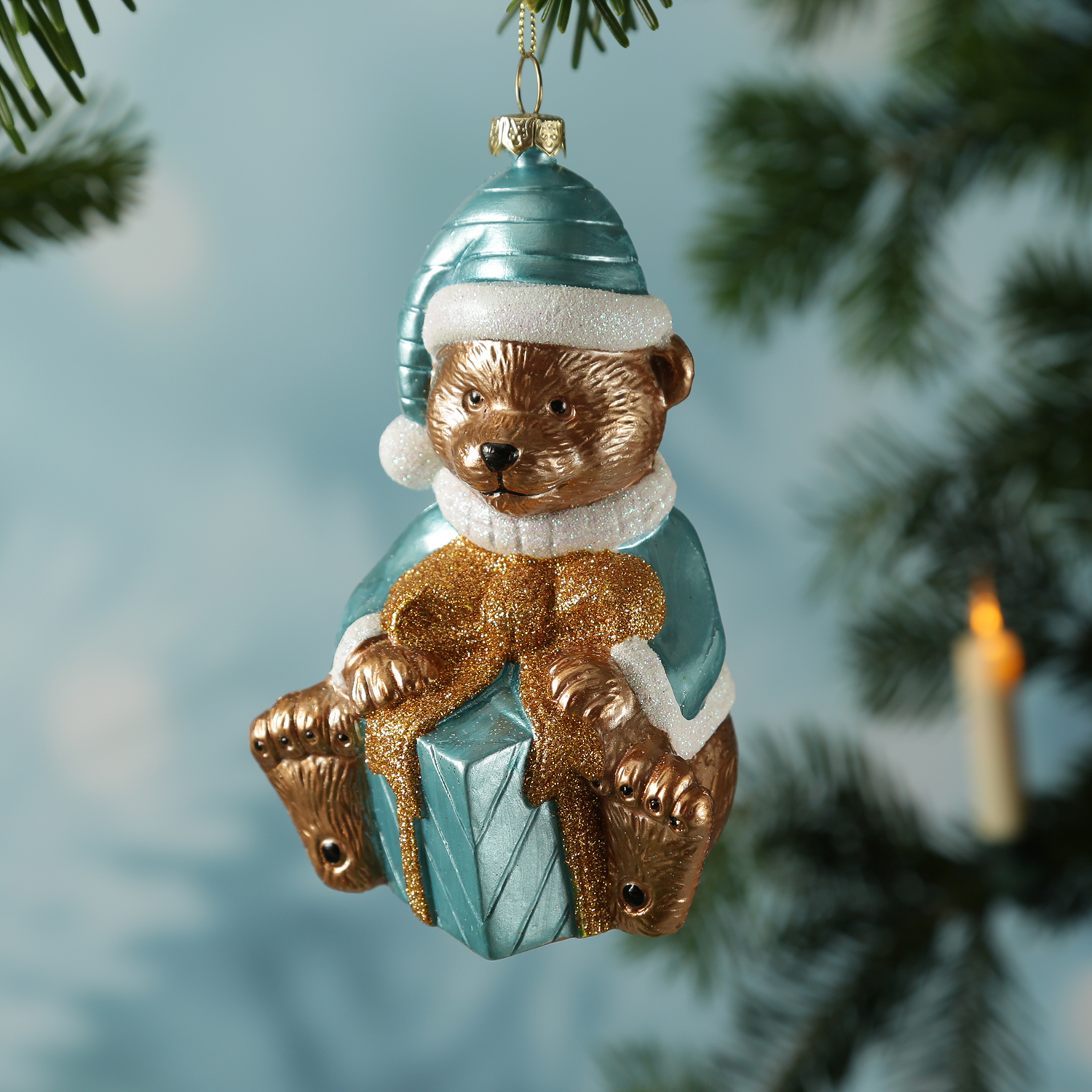 Weihnachtsbaumschmuck Teddybär mit Geschenk - Christbaumschmuck - Kunststoff - H: 13cm Weihnachtsbaumschmuck Teddybär mit Geschenk - Christbaumschmuck - Kunststoff - H: 13cm