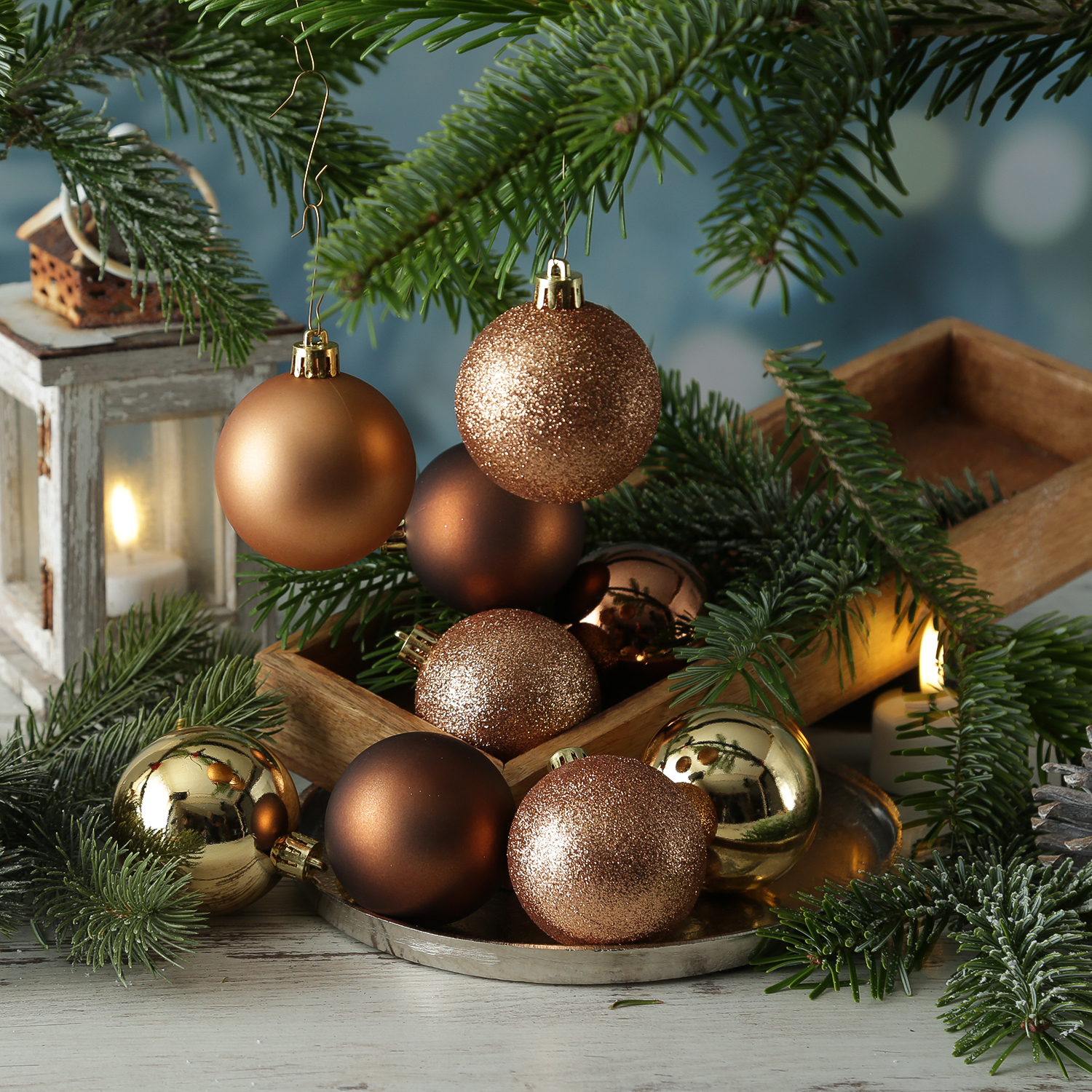 Christbaumkugeln - Weihnachtskugeln - bruchfest - D: 6cm - glänzend/matt - braun, gold - 30St.