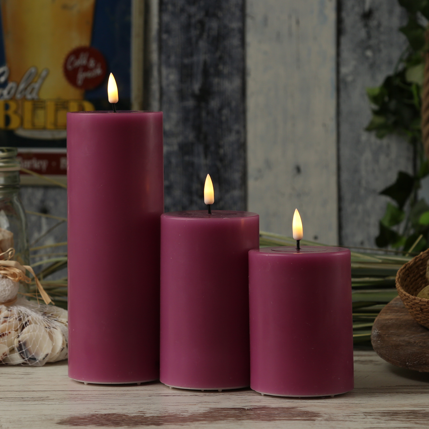 LED Stumpenkerze MIA - Echtwachs - realistische 3D Flamme - H: 20cm - D: 7,5cm - malve LED Stumpenkerze MIA - Echtwachs - realistische 3D Flamme - H: 20cm - D: 7,5cm - malve