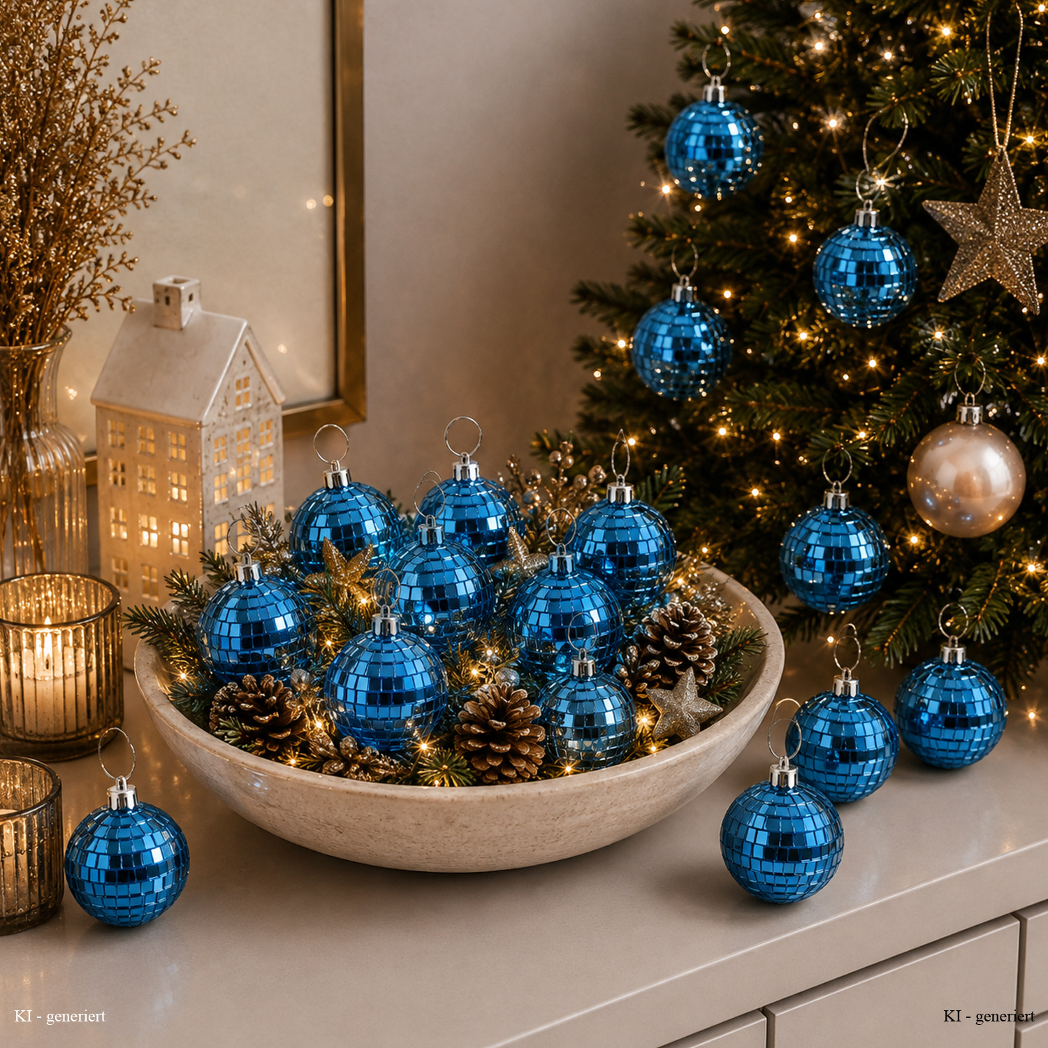 Christbaumschmuck Discokugel - Spiegelkugel 5cm  - Weihnachtskugel - 5x5mm Spiegel - blau - 12St.