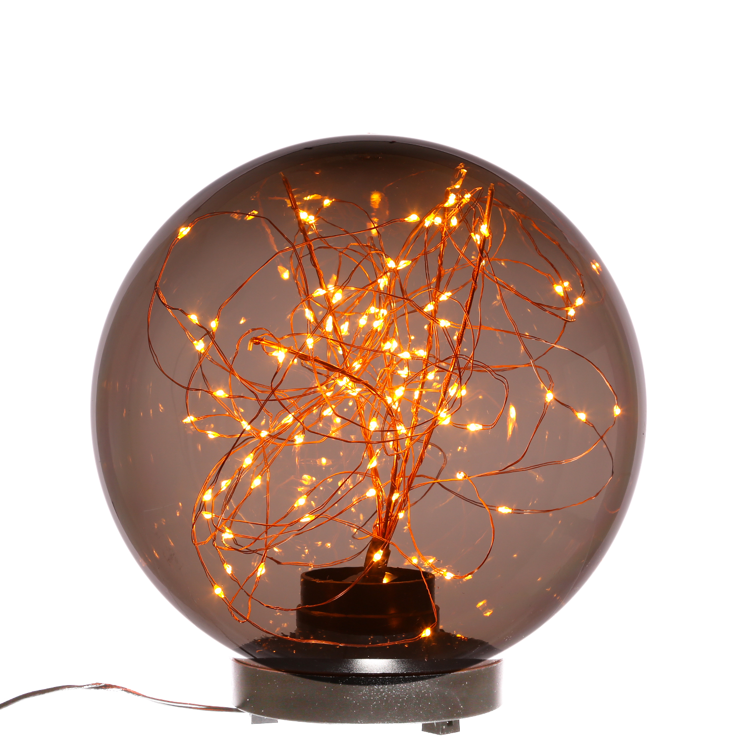 LED Kugel mit Drahtlicherkette - stehend - 100 bernsteinfarbene LED - D: 25cm - f. Außen - rauchgrau