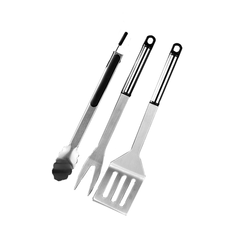 Grillbesteck Set - 3teilig - Wender, Gabel, Zange - Edelstahl