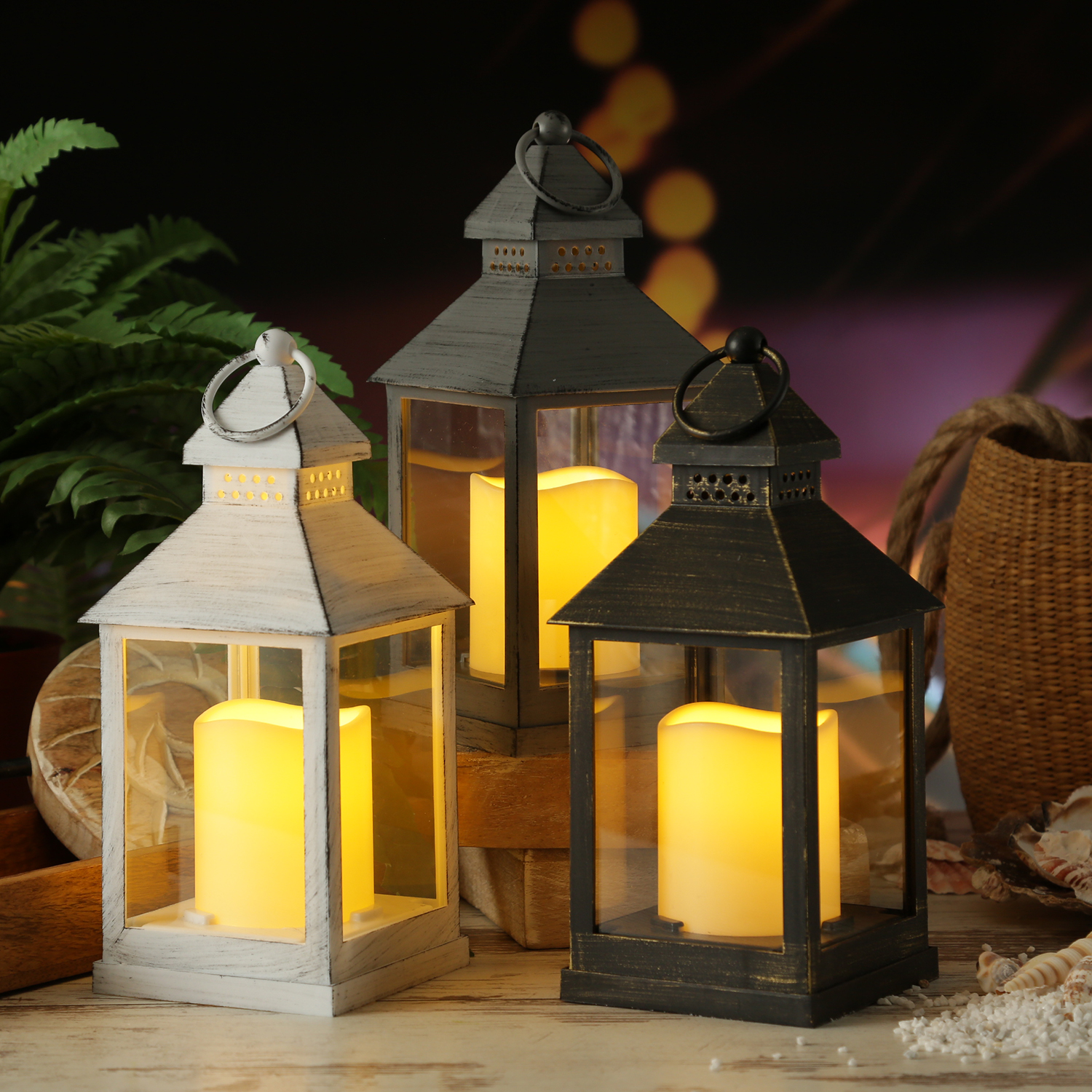 LED Laterne mit Kerze - warmweiß flackernde LED - H: 23cm - Batteriebetrieb - weiß