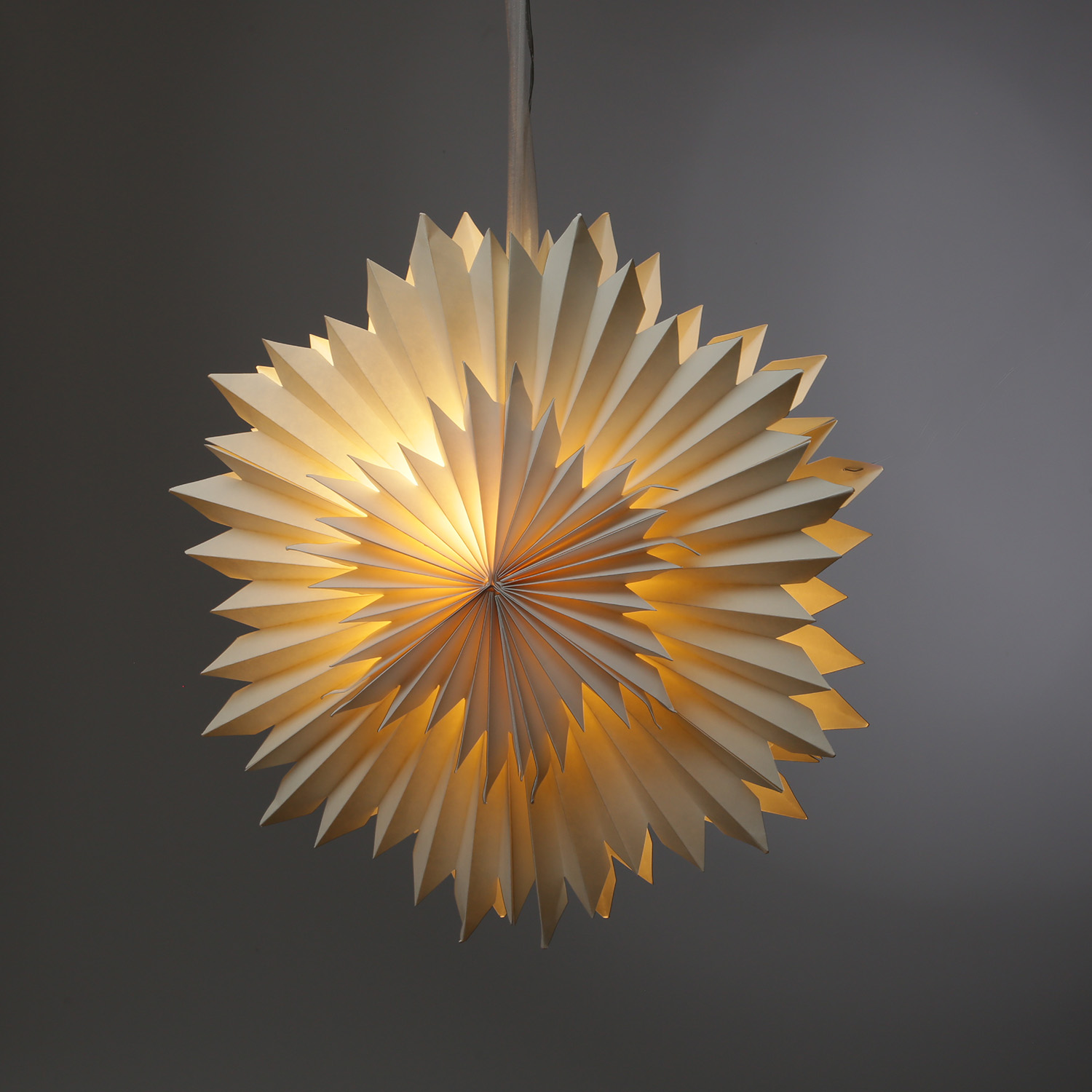 LED Papierstern EISBLUME - hängend - 6 warmweiße LED - D: 40cm - Batterie - Timer - weiß