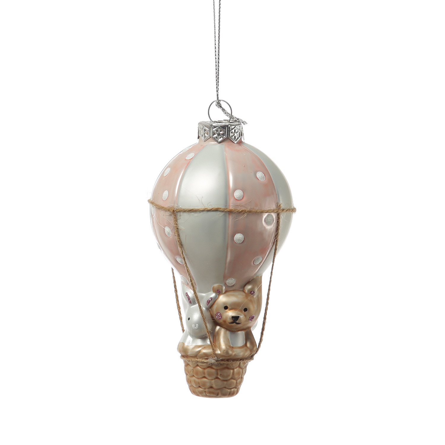 Weihnachtsbaumschmuck BALLON mit Bärchen und Hase - Glas - H: 13cm - rosa Weihnachtsbaumschmuck BALLON mit Bärchen und Hase - Glas - H: 13cm - rosa