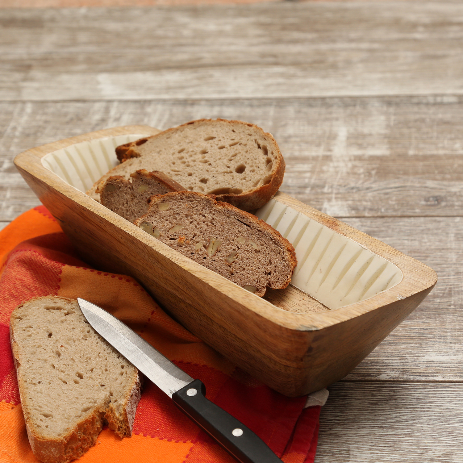 Dekoschale - rechteckig - Mangoholz - L: 30cm - H: 8cm - natur, weiß Dekoschale - rechteckig - Mangoholz - L: 30cm - H: 8cm - natur, weiß