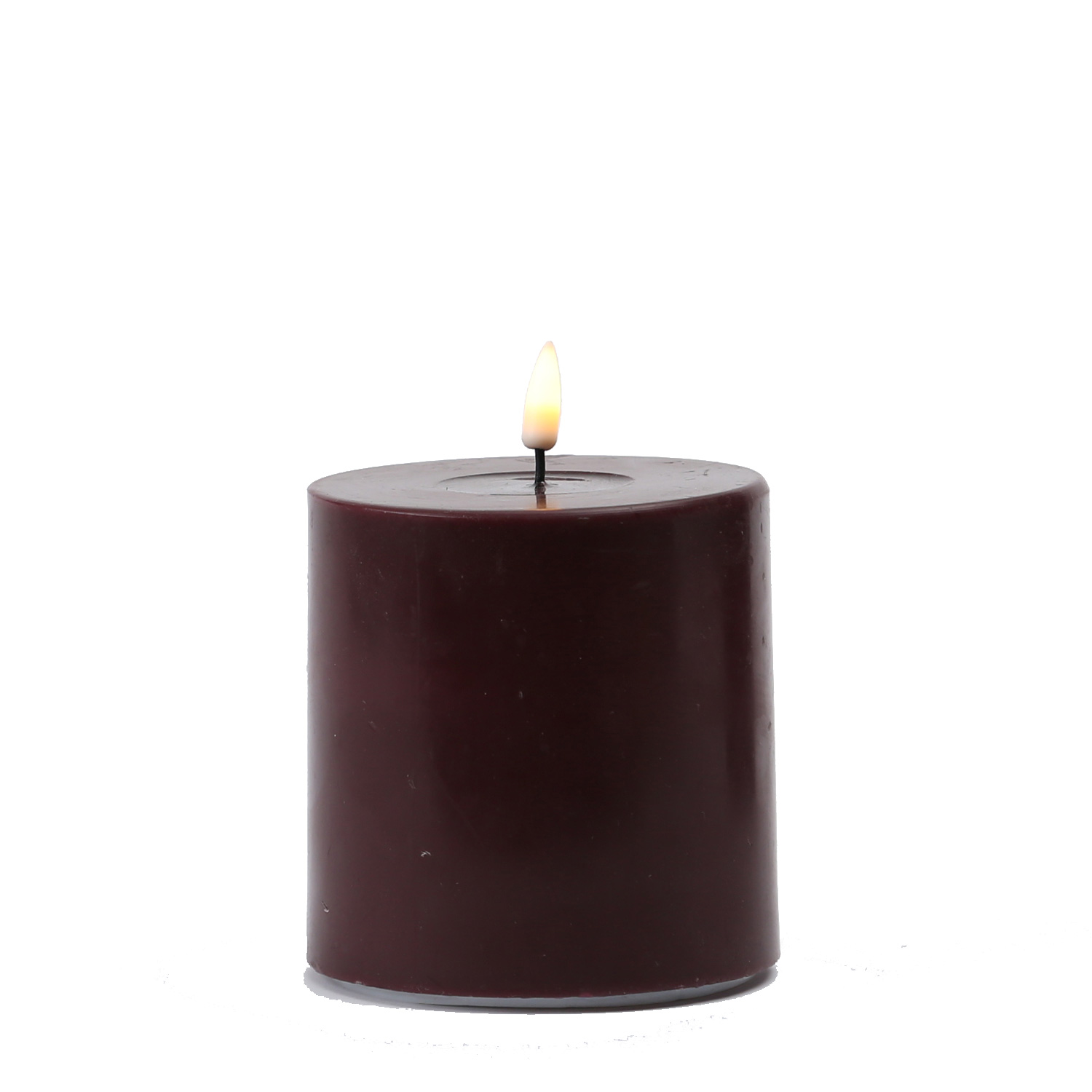 LED Stumpenkerze MIA - Echtwachs - realistische 3D Flamme - H: 10cm - D: 10cm - weinrot LED Stumpenkerze MIA - Echtwachs - realistische 3D Flamme - H: 10cm - D: 10cm - weinrot