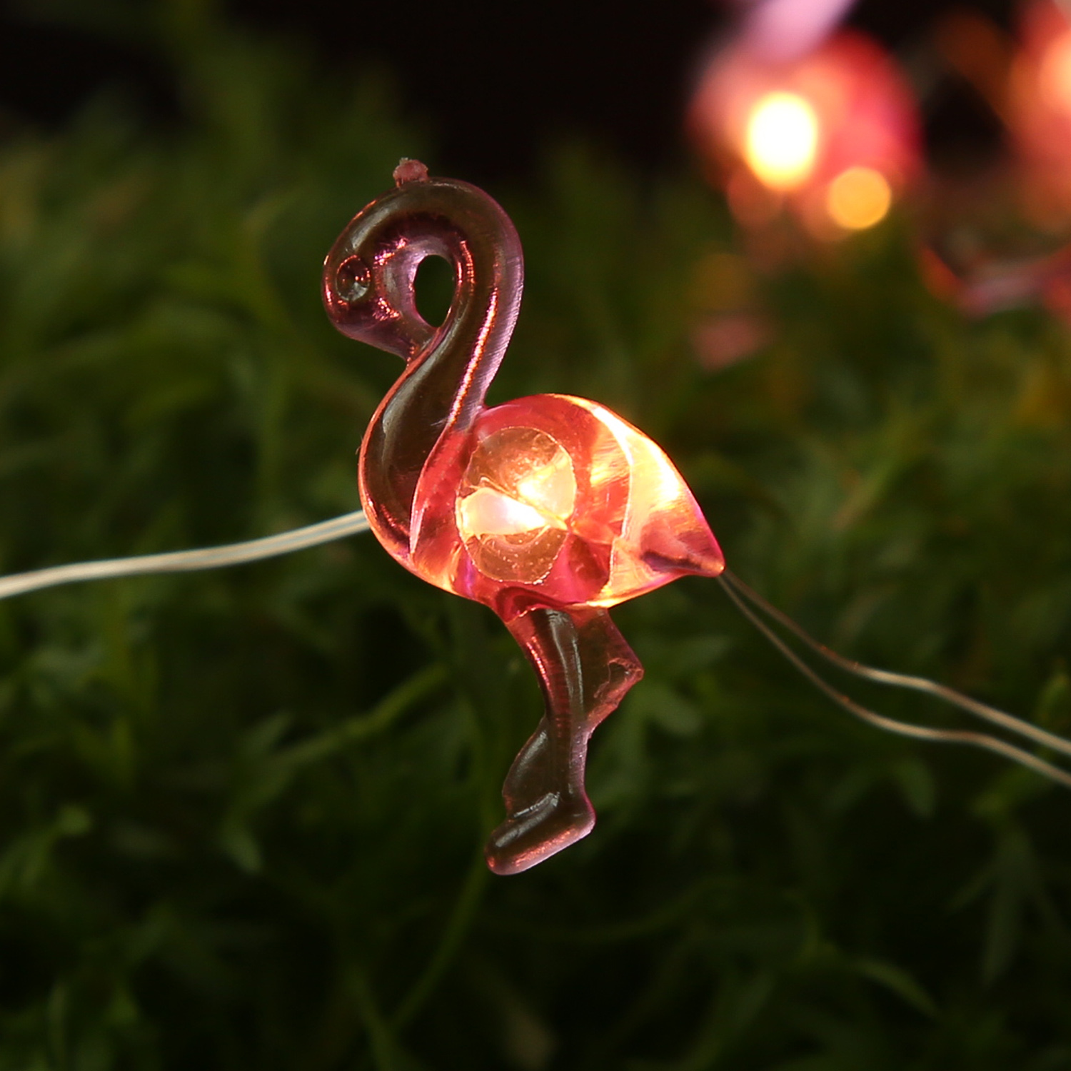 LED Drahtlichterkette Flamingo - 20 warmweiße LED - Batteriebetrieb - L: 1,9m - pink