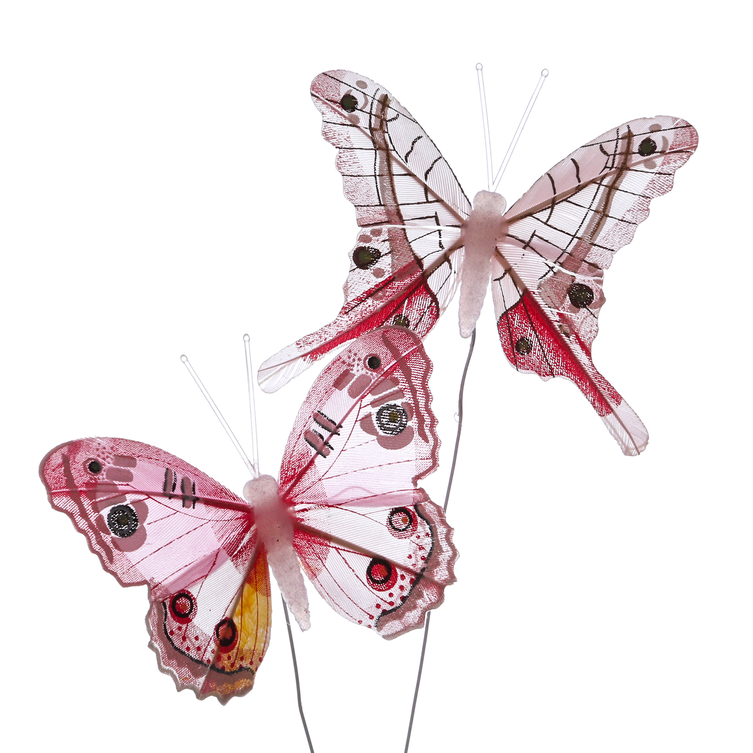 Deko Schmetterlinge - aus Federn - am Draht - H: 6,5cm - 2 Motive - rosa - 6er Set Deko Schmetterlinge - aus Federn - am Draht - H: 6,5cm - 2 Motive - rosa - 6er Set