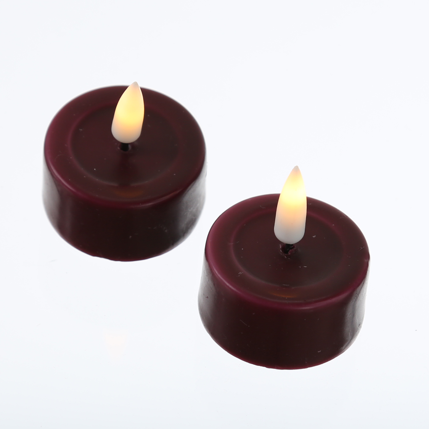 LED Teelichter MIA - Kunststoff - realistische 3D Flamme - D: 4,1cm - weinrot - 2 Stk. LED Teelichter MIA - Kunststoff - realistische 3D Flamme - D: 4,1cm - weinrot - 2 Stk.