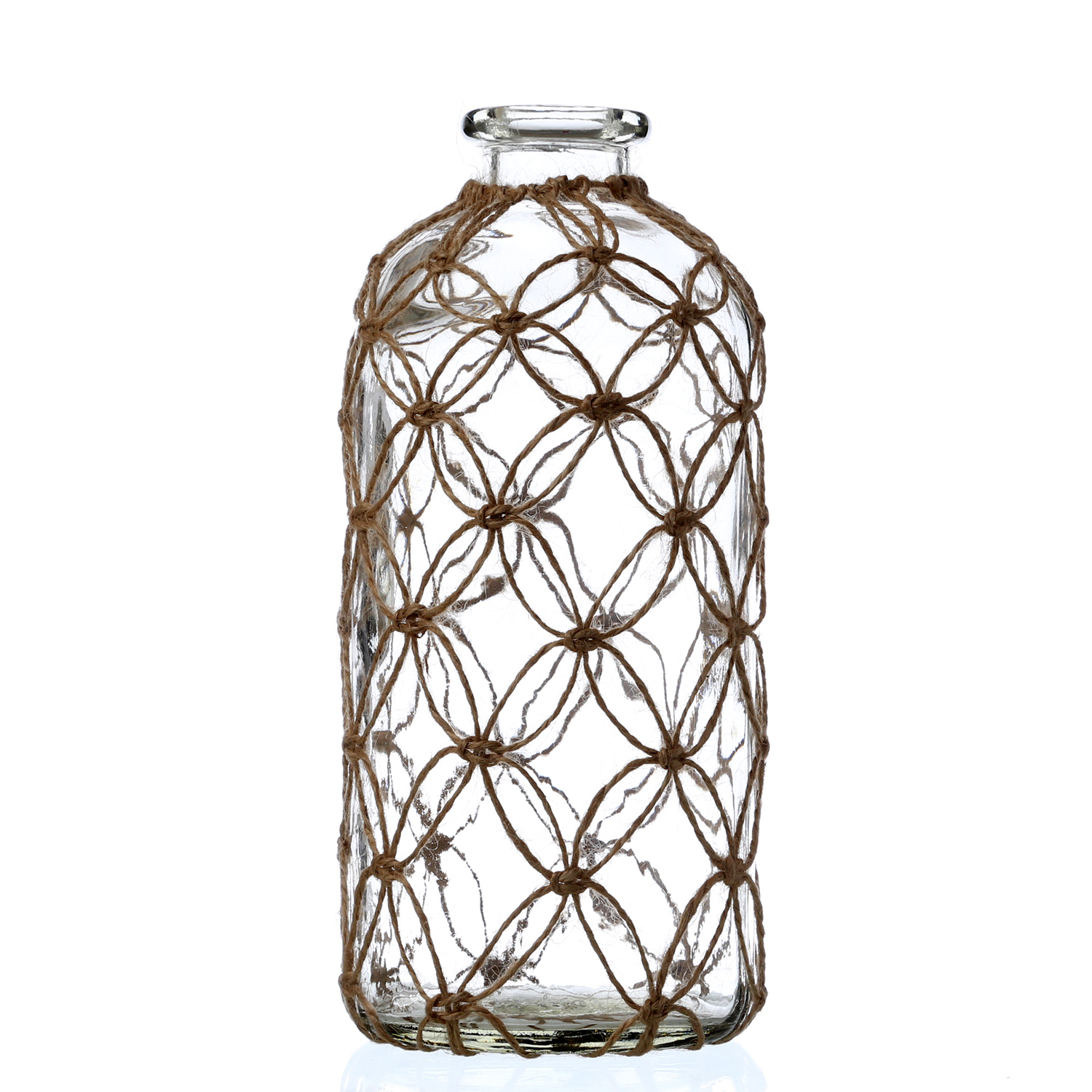 Dekoflasche MARITIM mit Netz - Glasvase - Juteseil Deko - H: 25cm - transparent Dekoflasche MARITIM mit Netz - Glasvase - Juteseil Deko - H: 25cm - transparent