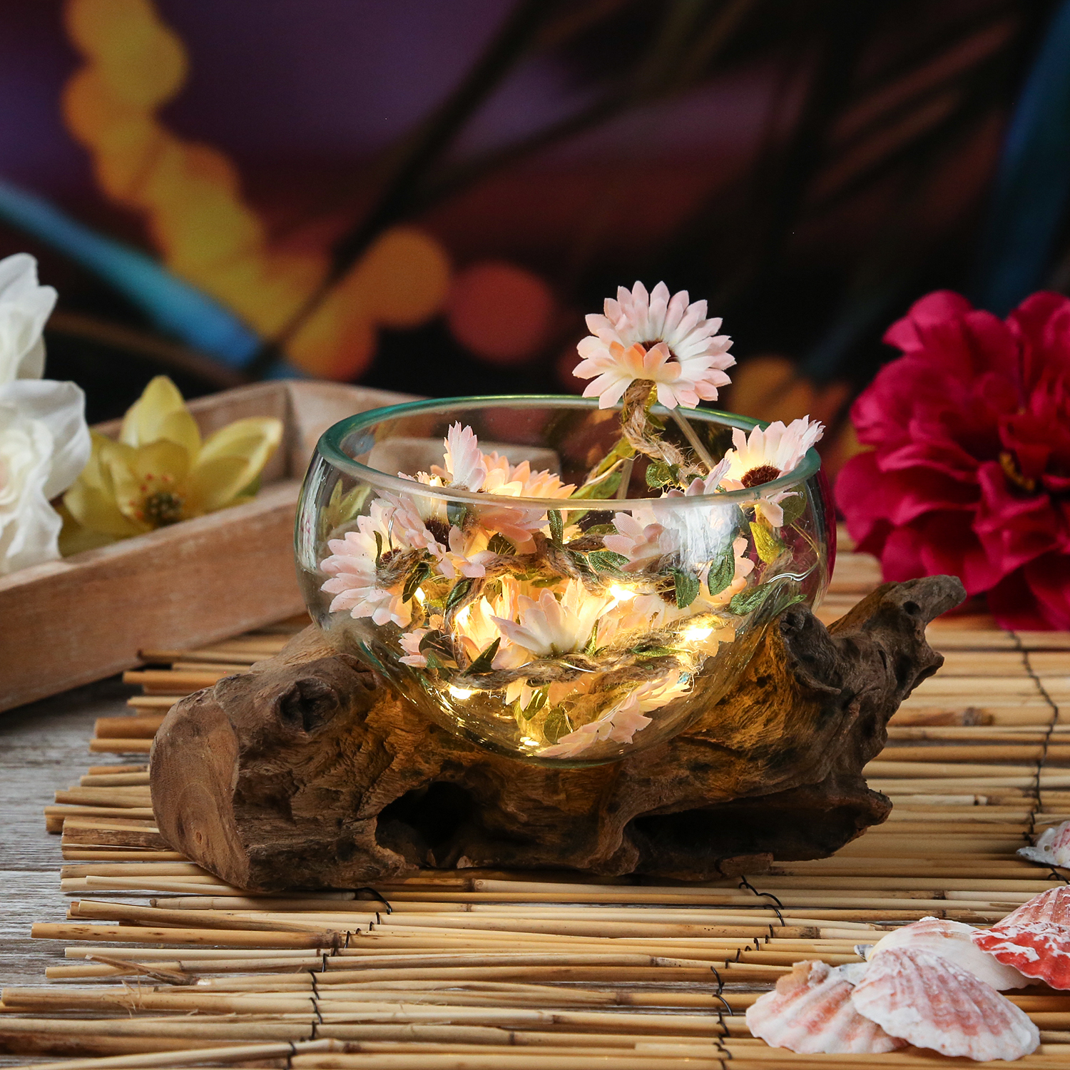 Glasschale auf Wurzelholz - Dekoschale - D: 10cm - natur