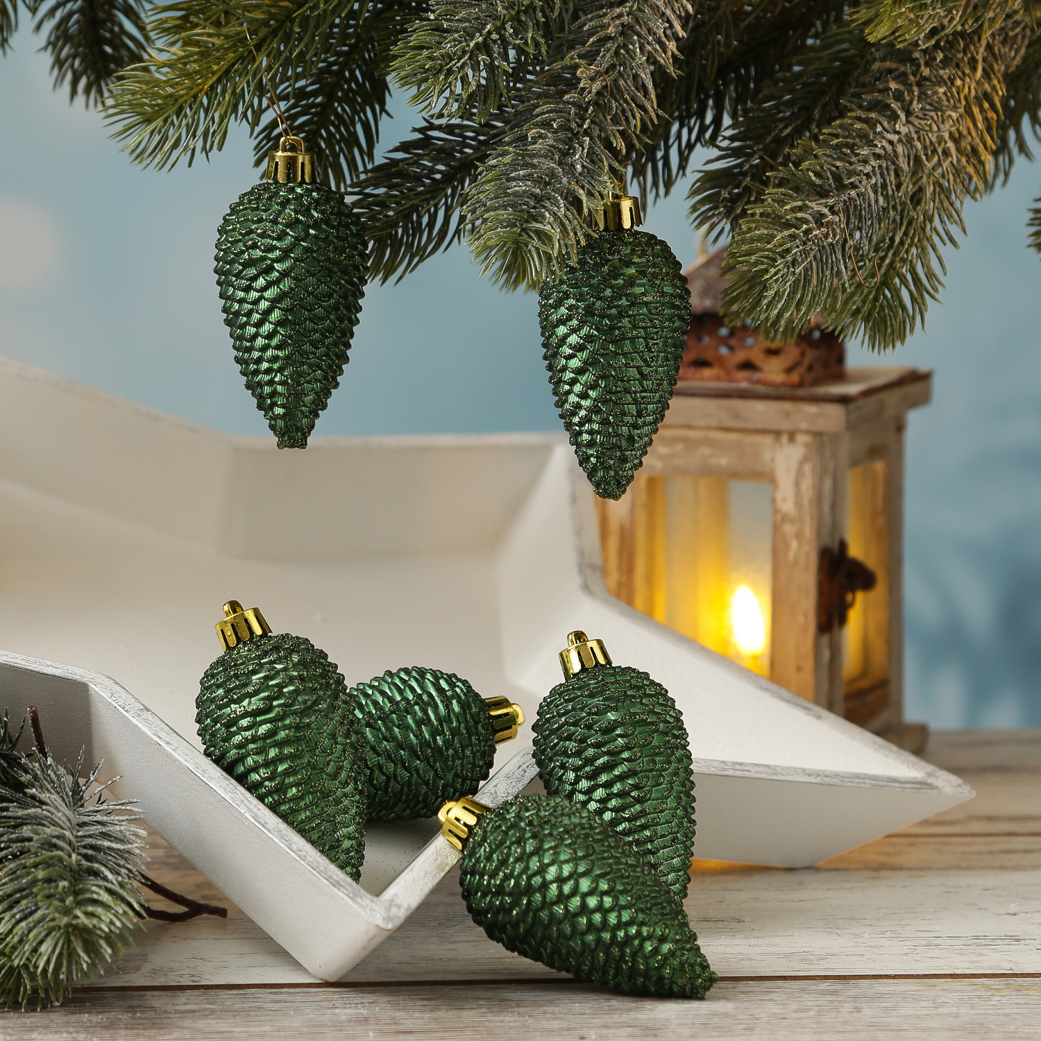 Christbaumschmuck ZAPFEN - Weihnachtsschmuck - bruchfest - glitzernd - H: 8cm - grün - 6er Set Christbaumschmuck ZAPFEN - Weihnachtsschmuck - bruchfest - glitzernd - H: 8cm - grün - 6er Set