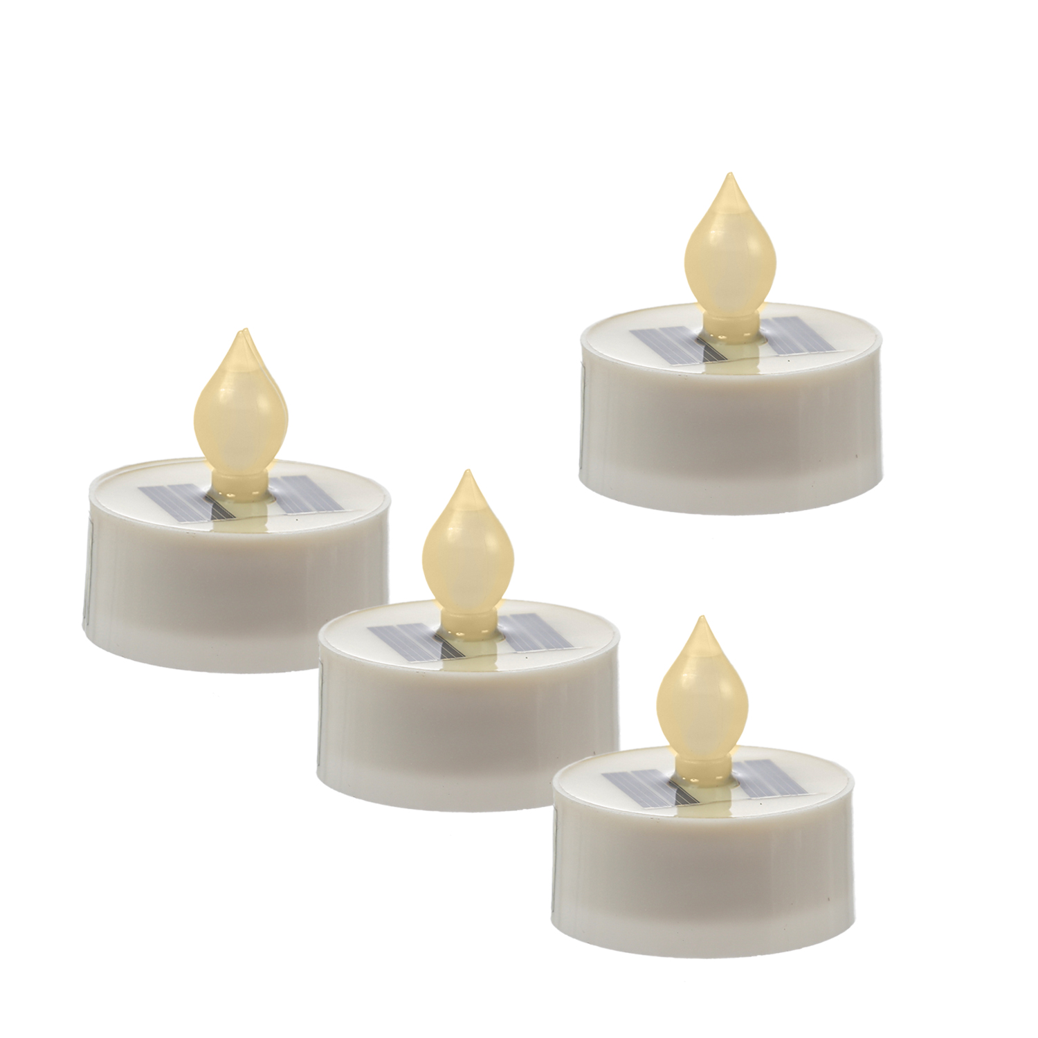 LED Solar Teelichter - orange flackernde LED - Lichtsensor - H: 5,5cm D: 5,5cm - für Außen - 4 Stück LED Solar Teelichter - orange flackernde LED - Lichtsensor - H: 5,5cm D: 5,5cm - für Außen - 4 Stück