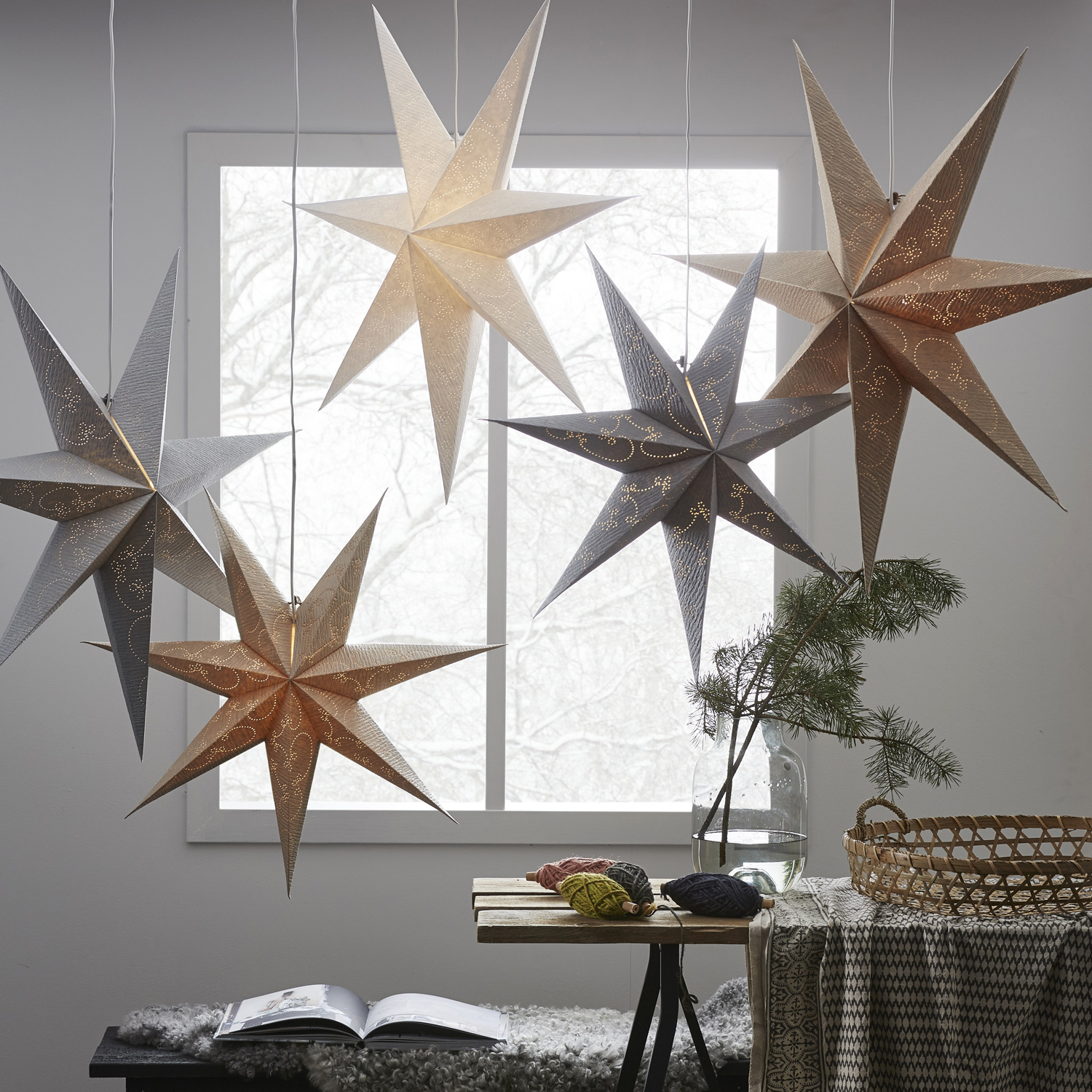 Papierstern "Decorus" - hängend - 7-zackig - Ø 63 cm - gold