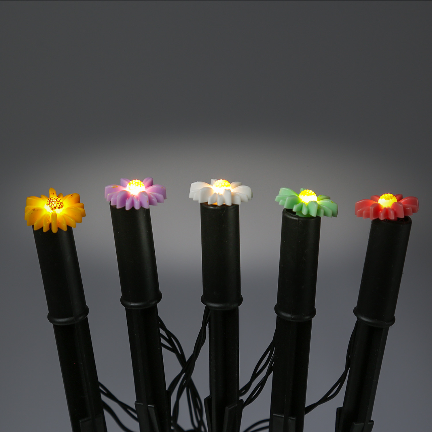 LED Solar Lichterkette Blumen - 5 Gartenstecker mit bunten Blümchen - L: 1,2m H: 17cm - Lichtsensor LED Solar Lichterkette Blumen - 5 Gartenstecker mit bunten Blümchen - L: 1,2m H: 17cm - Lichtsensor
