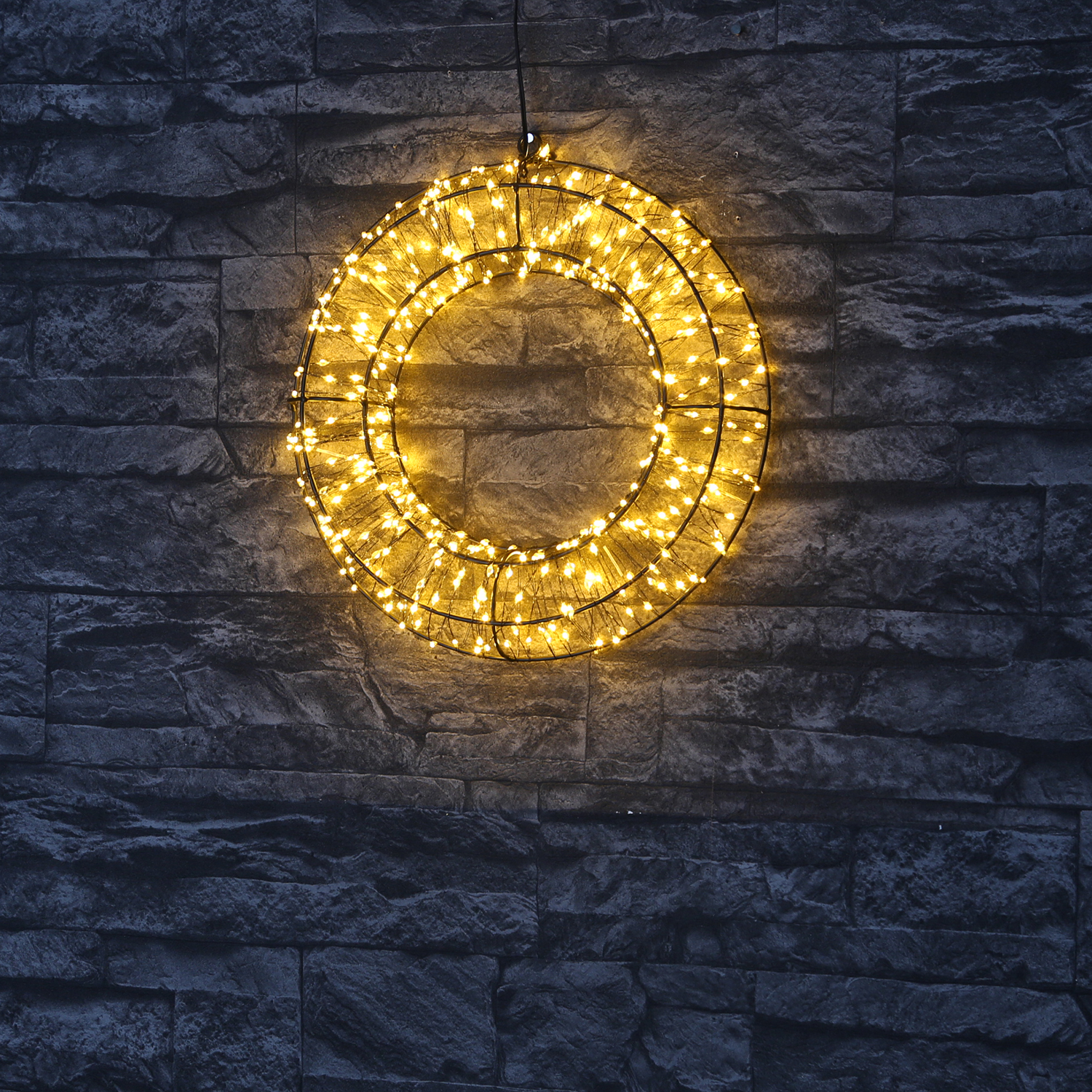 LED Kranz abgeflacht - Lichterkranz mit 400 bernstein LED - D: 30cm - 8Modi/Timer - Innen/Außen