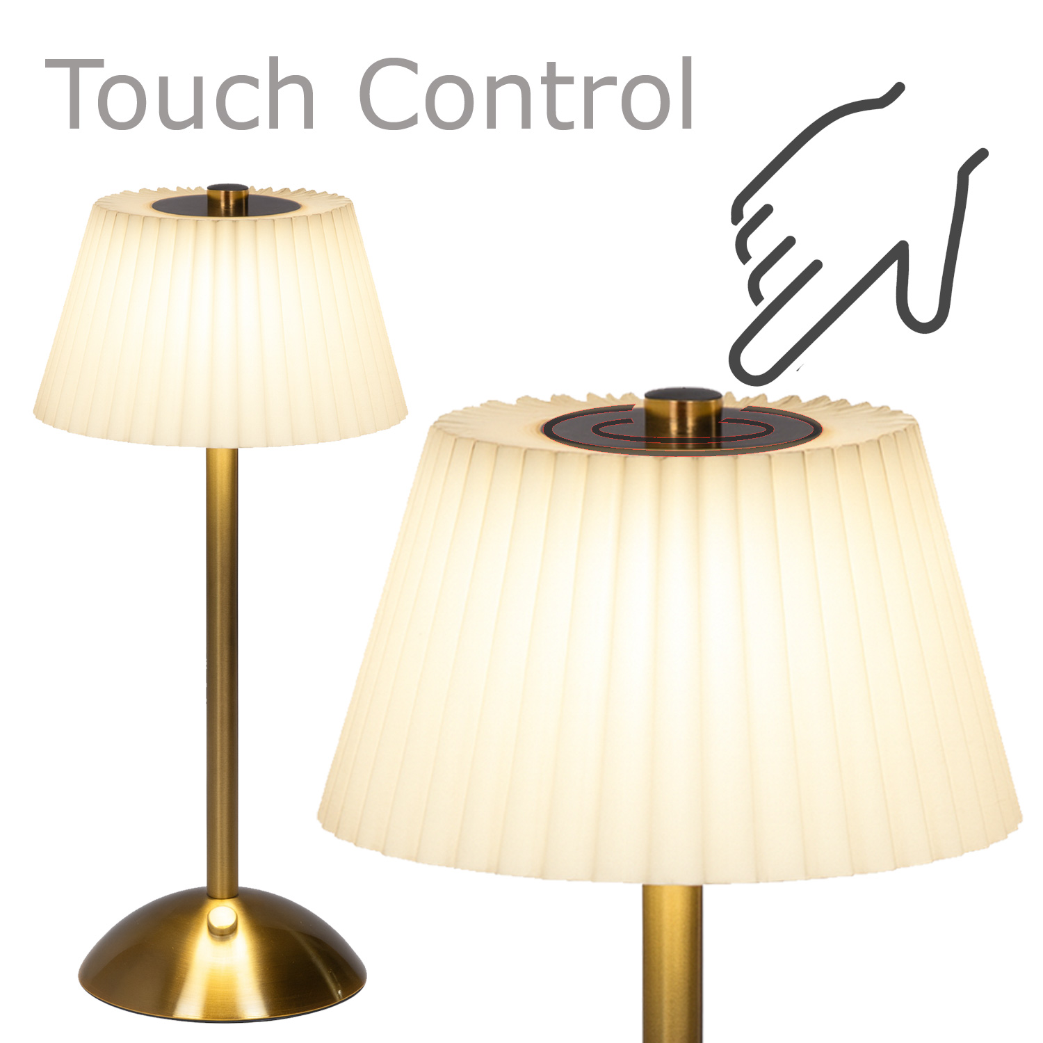 LED Tischlampe GENUA - wiederaufladbar per USB - 3 Lichtfarben - dimmbar - H:30,5cm - creme