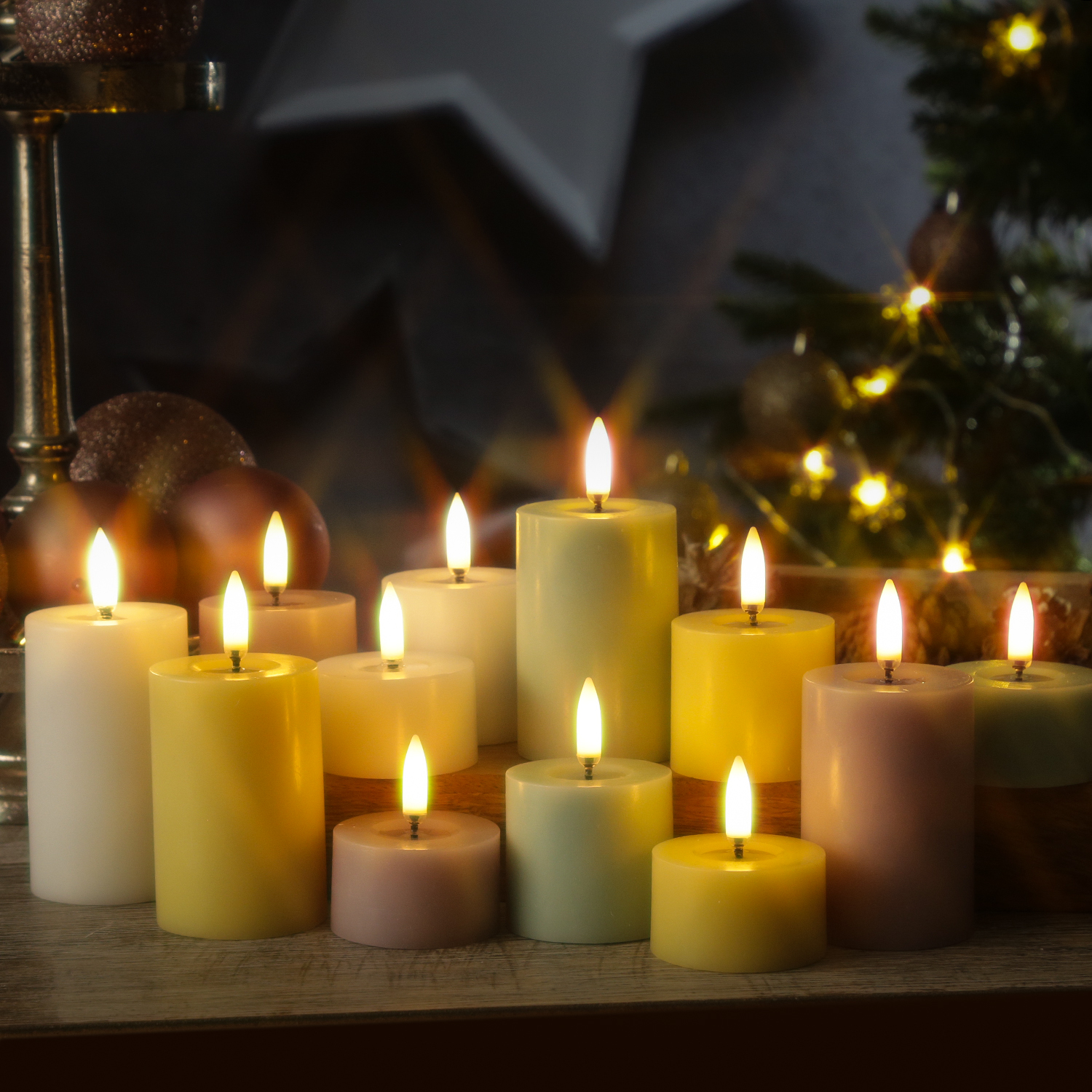 LED Mini Kerze THEA - Echtwachs - 3D Flamme mit Wachsspiegel - D: 5cm - H: 7,3cm - Timer - weiß LED Mini Kerze THEA - Echtwachs - 3D Flamme mit Wachsspiegel - D: 5cm - H: 7,3cm - Timer - weiß