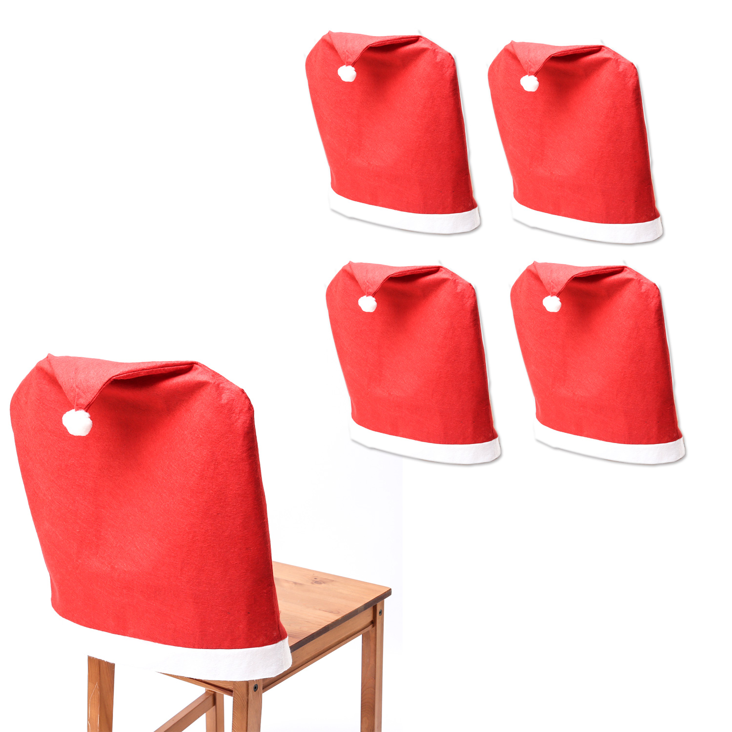 Stuhlhusse SANTA - Stuhlbezug als Weihnachtsmütze - Filz - L: 50cm - H: 60,8cm - rot - 4er Set Stuhlhusse SANTA - Stuhlbezug als Weihnachtsmütze - Filz - L: 50cm - H: 60,8cm - rot - 4er Set