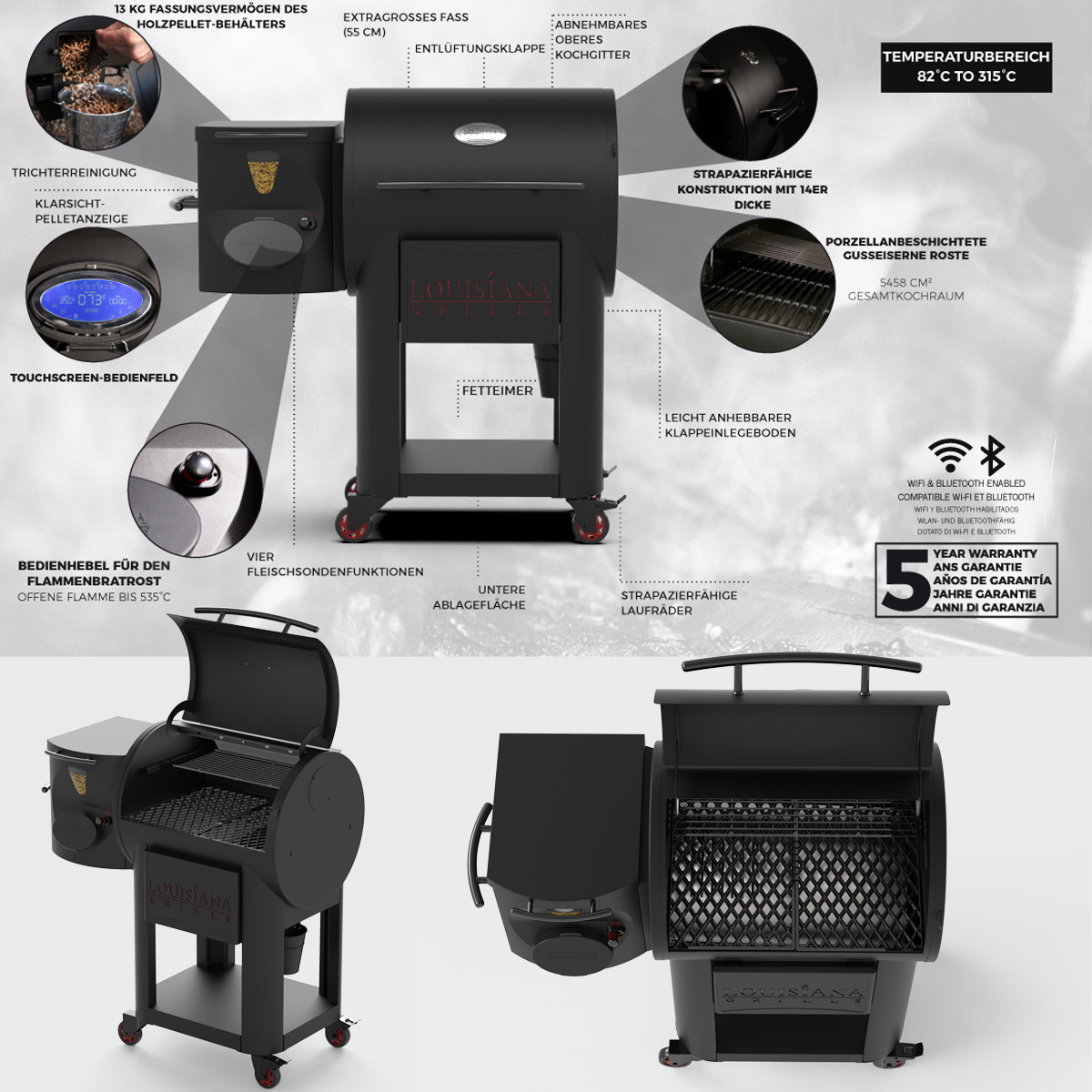 LOUISIANA Grills - LG 800 FP BLACK LABEL Pellet Grill - Smoker mit WiFi Control