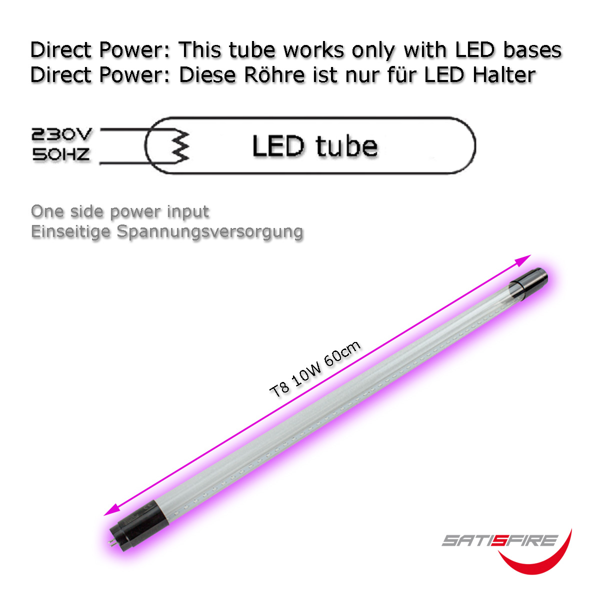 UV Schwarzlichtröhre 60cm - LED Fassungen - T8 - 230V - 10W UV Schwarzlichtröhre 60cm - LED Fassungen - T8 - 230V - 10W