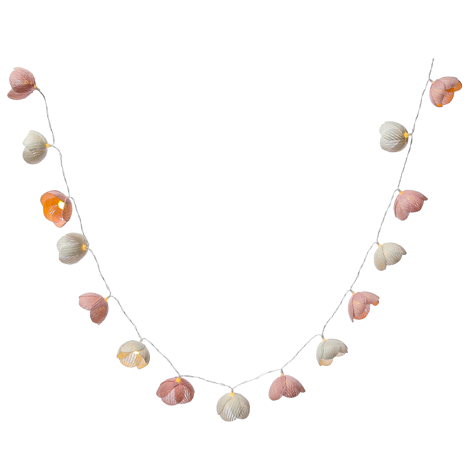 LED Lichterkette Blumen - 15 weiße u. rosa Blüten - Batterie/Timer - L: 1,4m - Innen/Außen