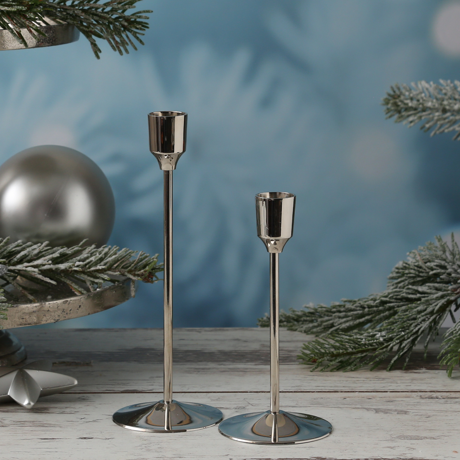 Stabkerzenhalter - Kerzenständer - Metall - H: 20,5cm - D: 7cm - silber Stabkerzenhalter - Kerzenständer - Metall - H: 20,5cm - D: 7cm - silber